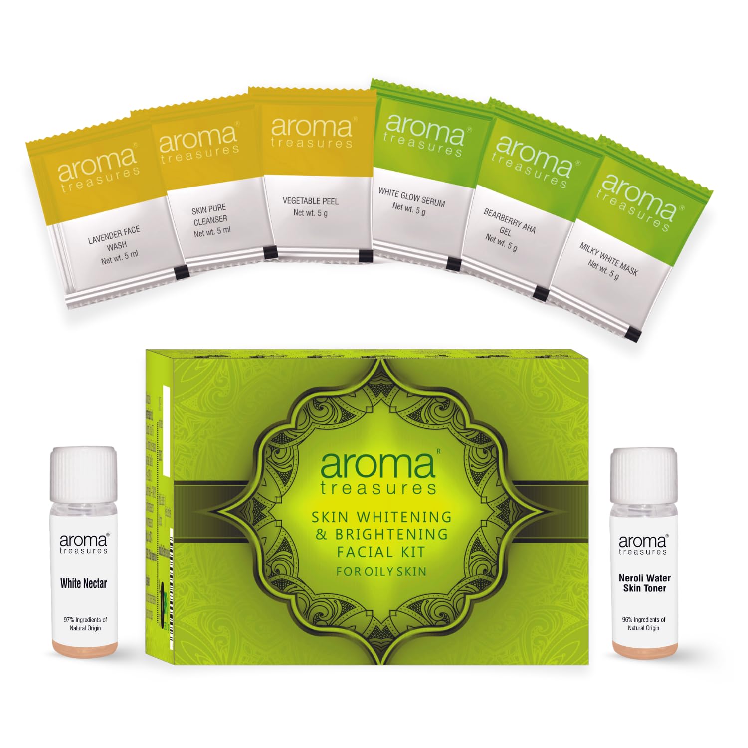 Aroma Treasures Skin Whitening & Brightening Facial Kit for Oily Skin - Brighten & Even Skin Tone | Daily Skincare Routine for Glowing Complexion