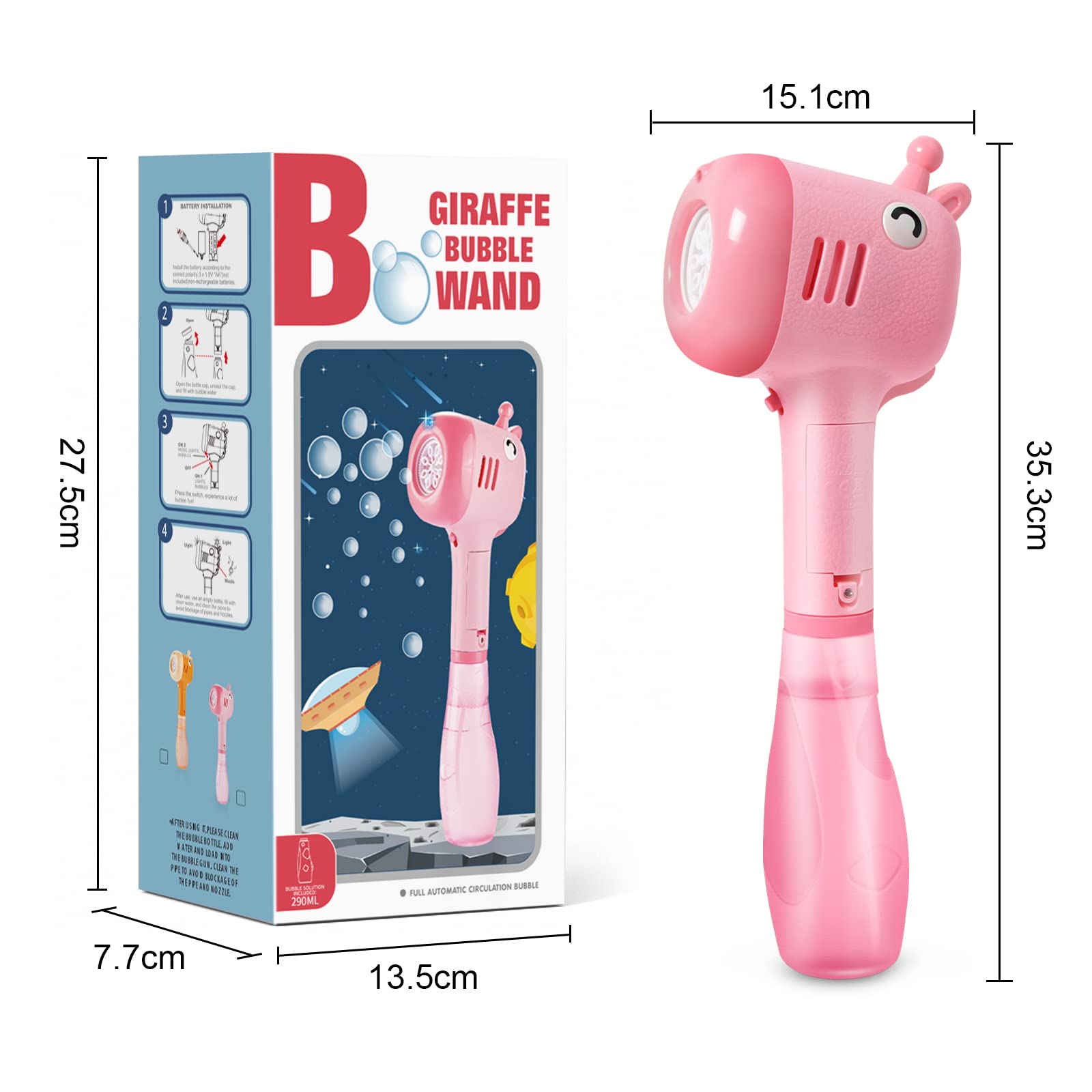 Panacare Electric Bubble Blower Machine - 4000+ Bubbles Per Minute with 290ML Super Bubble Solution, Giraffe Shaped Bubble Toy for Kids Outdoor Play, Birthday Parties, Weddings & Backyard Fun