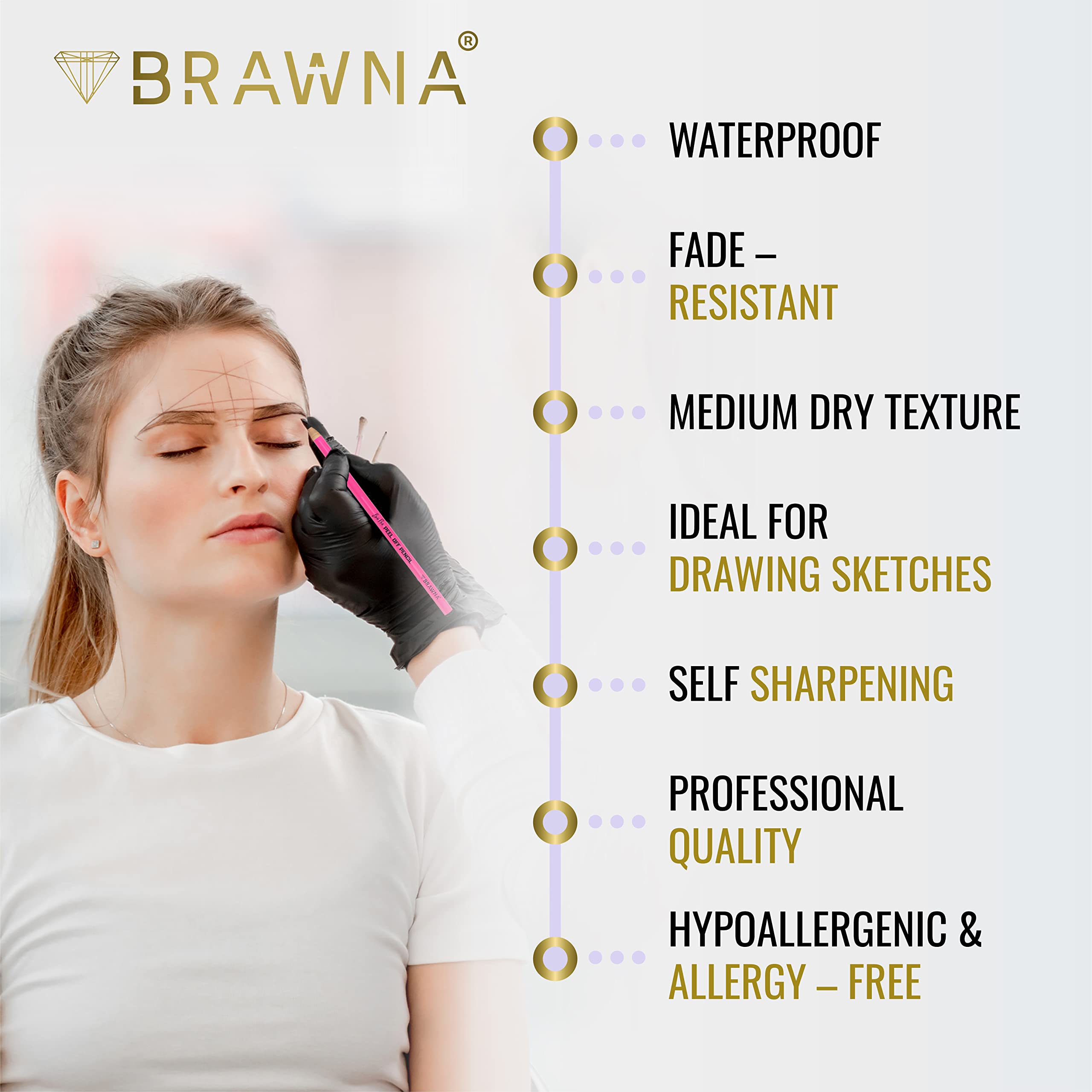BRAWNA 6 Pcs Brow Pencil Set - Waterproof Eyebrow Mapping for Microblading & PMU - Perfect for Salon & Home Use