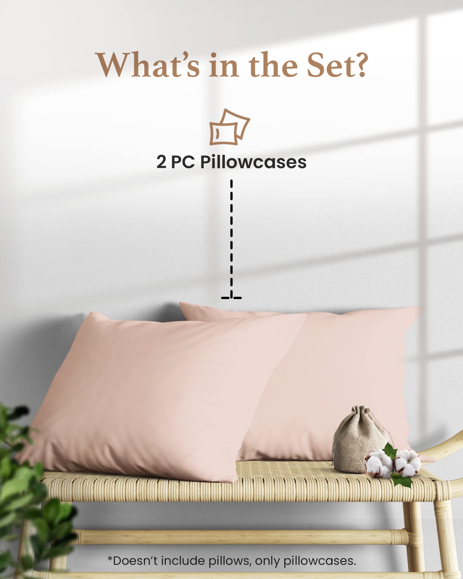 1000 TC Blush Standard Pillowcases Set of 2 - 100% Egyptian Cotton Pillow Covers with Long Staple Cotton & Sateen Weave | Ultra Soft Hotel-Quality Bedding for Comfortable Sleep | Perfect for Master Bedrooms, Guest Rooms & Luxury Hotels
