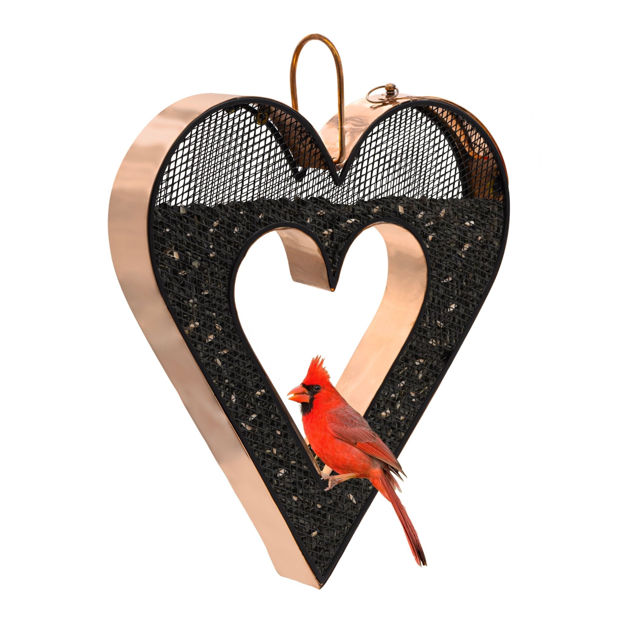 Be Still My Heart Fly Thru™ Copper Heart Shaped Bird Feeder With Mesh Panels - Perfect for Garden, Patio & Backyard Bird Watching