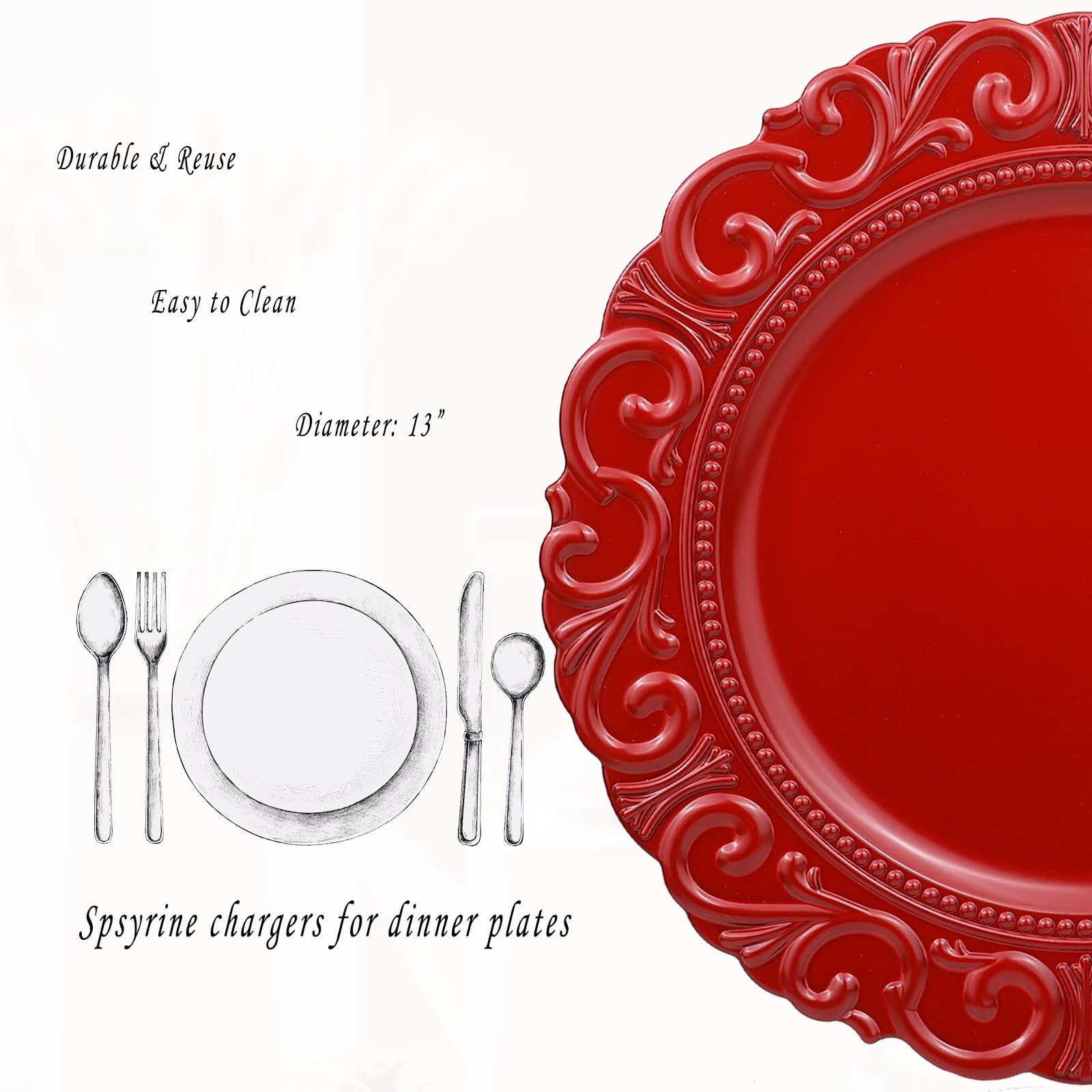 Red Plastic Charger Plates Set of 6 - 13