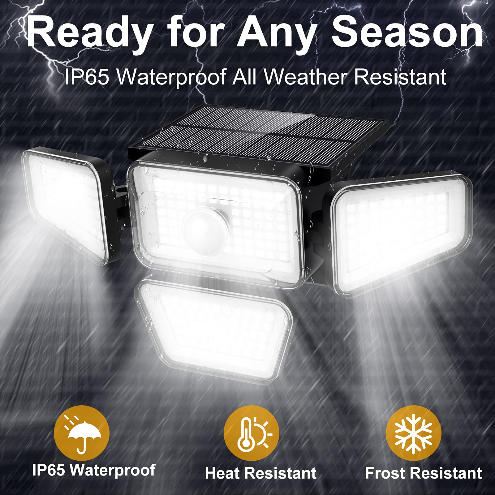 270 LED Solar Lights Outdoor - 3000LM Motion Sensor Security Light, IP65 Waterproof 4 Heads with 3 Modes & 330° Wide Angle (6500K, Wireless Solar Powered Flood Lights) - Perfect for Driveway, Garden, Yard, Patio & Backyard Lighting (2 Pack)