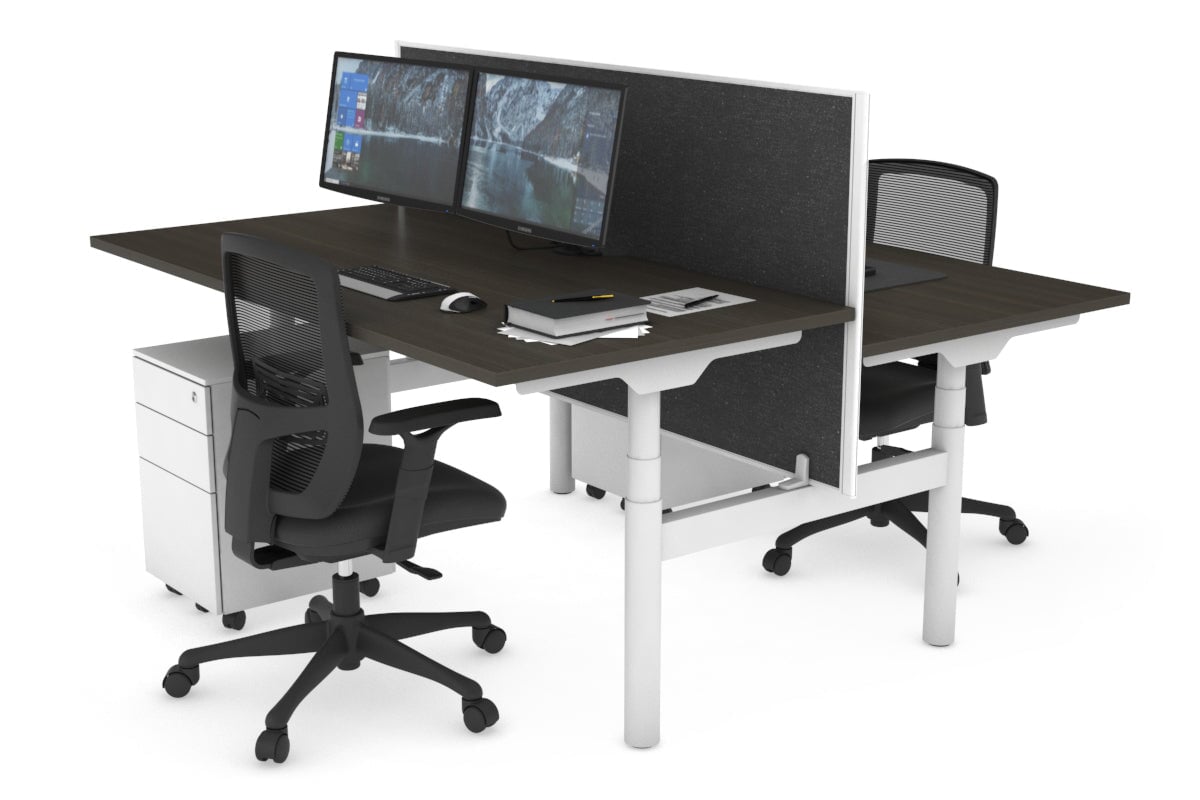 Flexi Premium Height Adjustable 2-Person H Bench Workstation - White Frame [1800L x 800W with Cable Management] - Ideal for Office, Home Workspace & Collaborative Environments