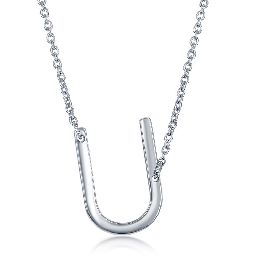 Sterling Silver Sideways Initial Necklace for Women - Personalized Letter Pendant Jewelry - Elegant Monogram Necklace Gift for Her - Perfect for Birthdays, Anniversaries & Everyday Wear
