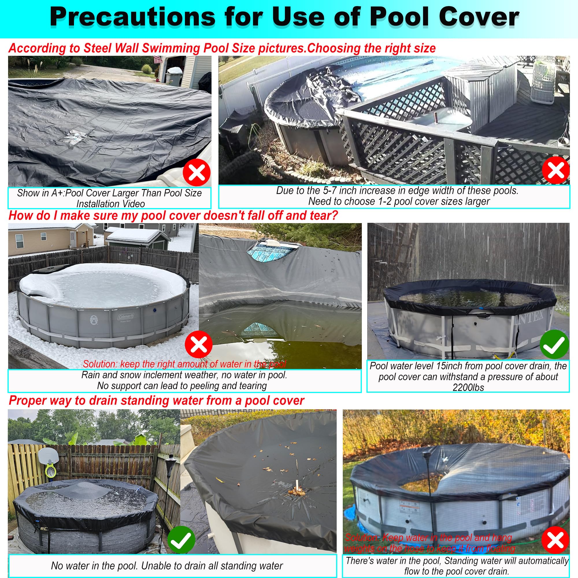 22 Ft Round Above Ground Pool Cover with Automatic Drain - Heavy Duty Winter Pool Protector, Dustproof & Waterproof Hot Tub Cover - Easy Installation for Swimming Pools & Spas (Ideal for Winter Protection & Year-Round Use)