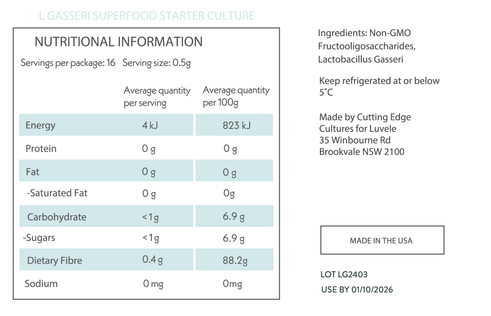 L. Gasseri Probiotic Superfood Starter Culture for Gut Health - Perfect for Yogurt, Kefir & Fermented Foods at Home