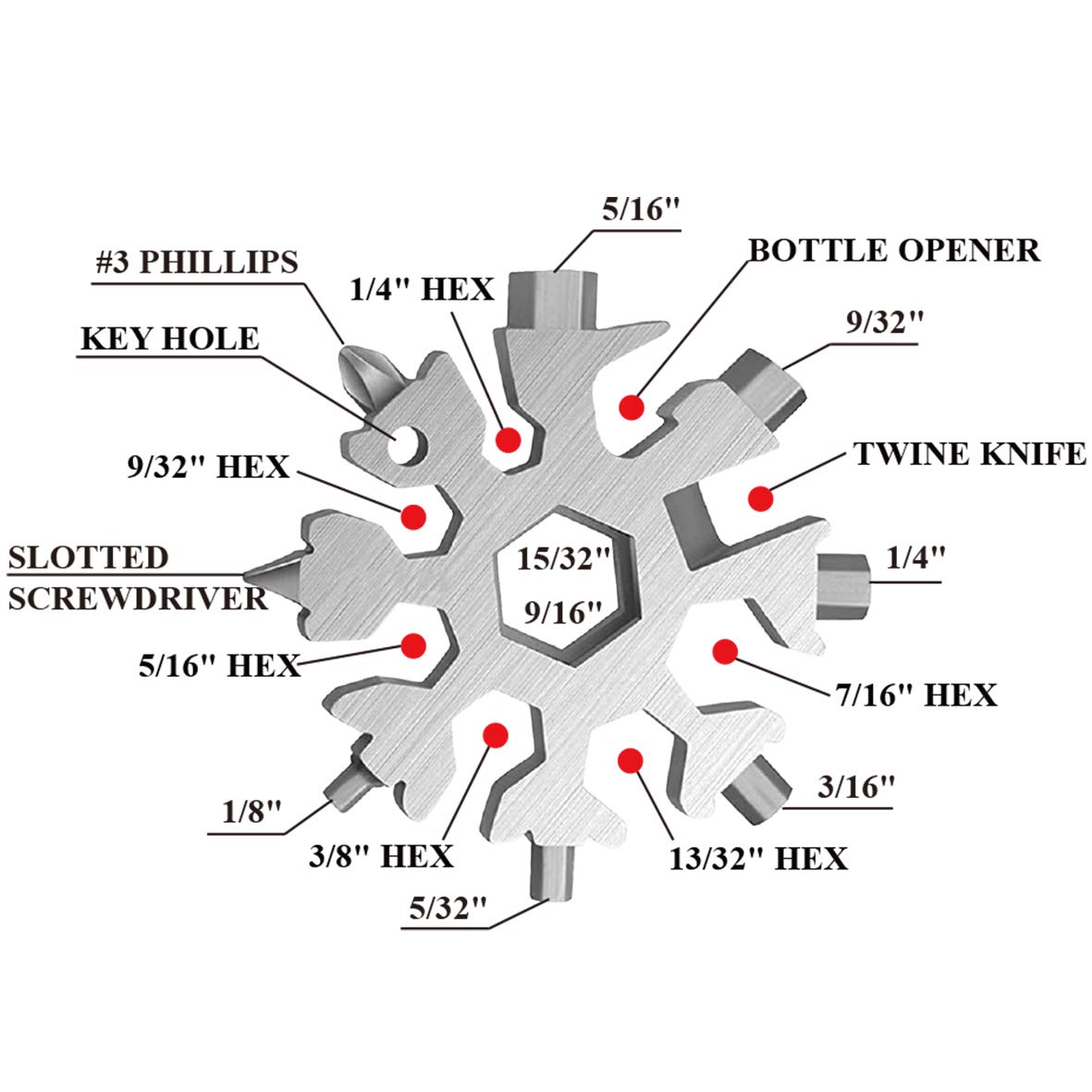 CASIMR 18-in-1 Stainless Steel Multi Tool - Compact Snowflake Design for Camping, Hiking & Everyday Carry - Perfect Christmas Stocking Stuffer Gift for Men, Women, Teens & Kids - Great for Dad's Birthday, Outdoor Adventures & Emergency Situations