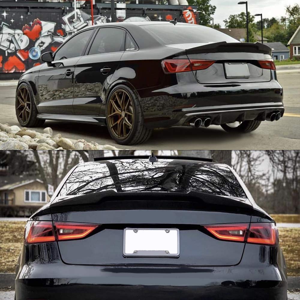 AeroBon Real Carbon Fiber Trunk Spoiler for 2013-2020 Audi A3 S3 RS3 8V Sedan (H Style) - High Performance Rear Wing Spoiler - Enhances Aerodynamics & Sporty Look for Street Racing & Car Shows