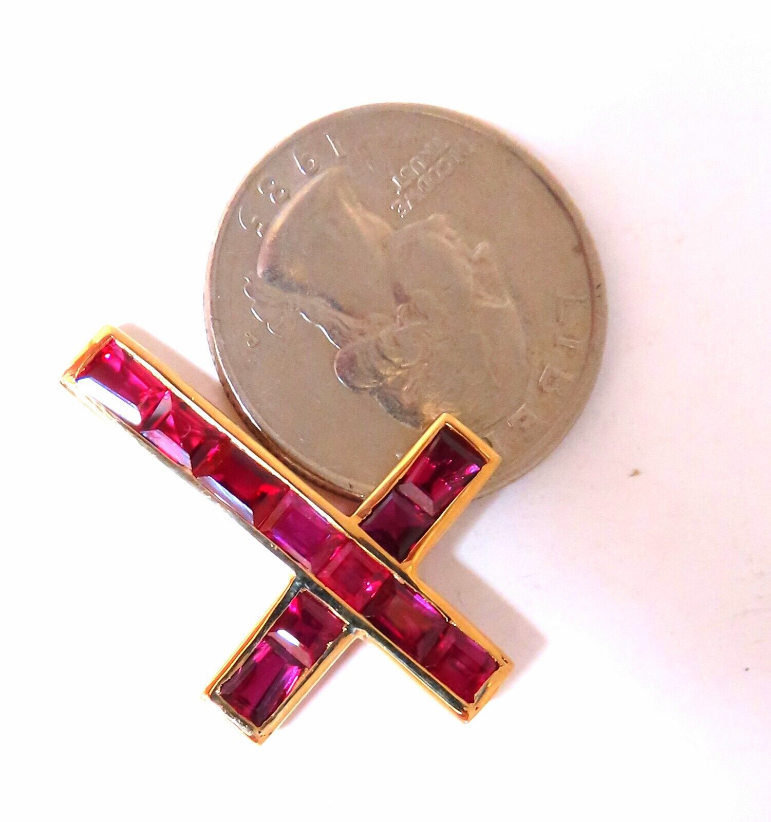 3.50ct Natural Ruby Cross Pendant in 14kt Gold with Channel-Set Baguette Diamonds - Elegant Religious Jewelry for Baptism, Confirmation & Special Occasions