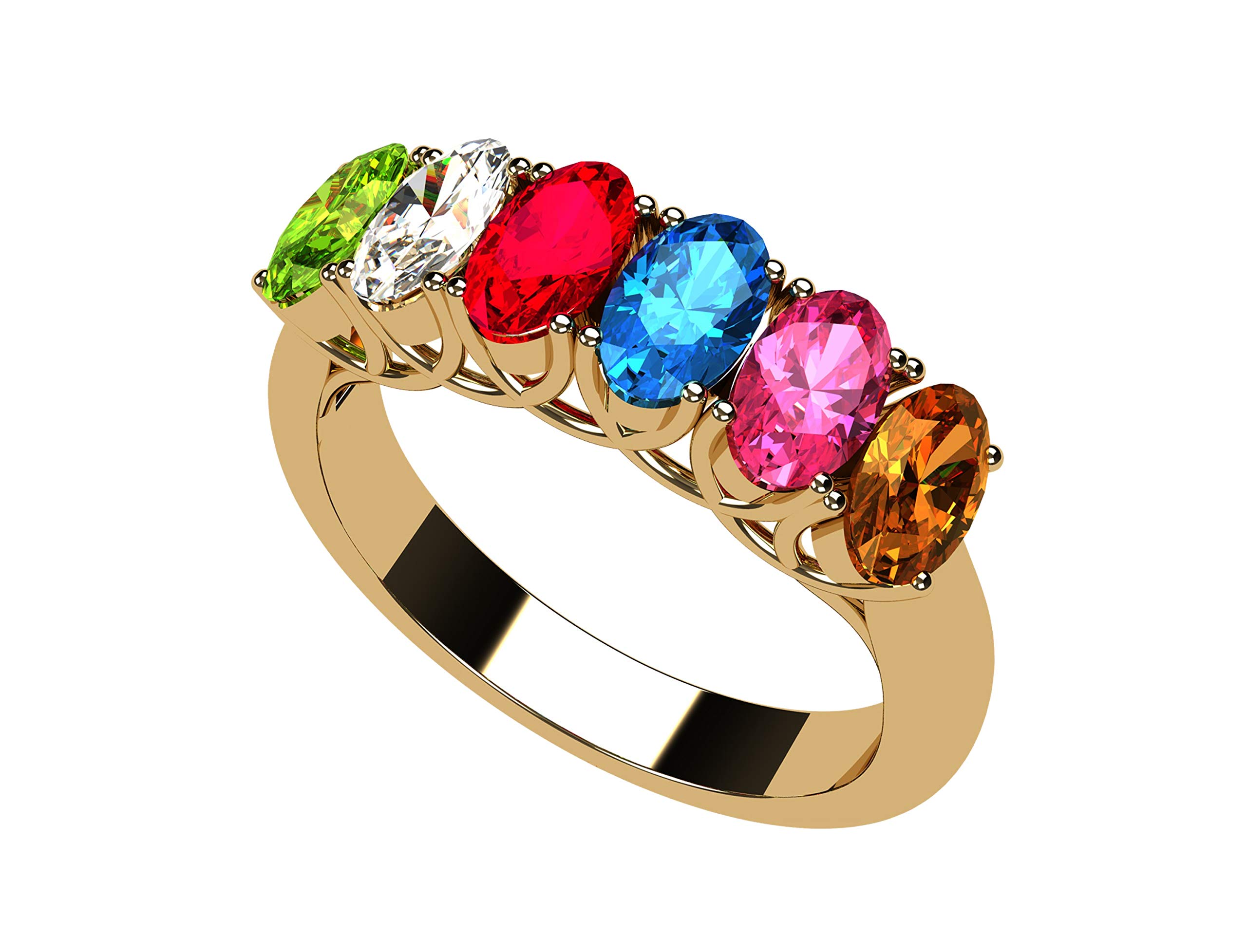 Elegant NANA Oval Cut Lucita Mother's Ring with 1-7 Simulated Birthstones in Sterling Silver or 10K Gold - Perfect Gift for Mom, Grandma & Special Occasions