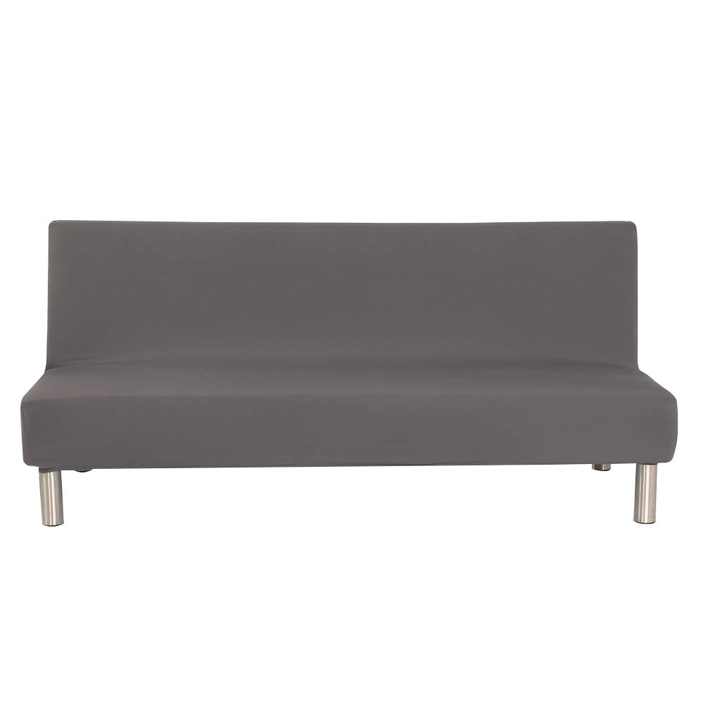 Stretch Armless Sofa Cover - Non-Slip Polyester Spandex Slipcover for Sofa Bed, Folding Couch & Futon - Grey Furniture Protector (Perfect for Small Spaces, Apartments & Dorm Rooms)
