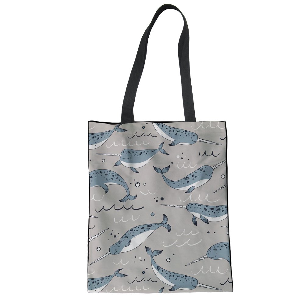 ELEQIN Reusable Tote Bag - Cute Cartoon Fish Print Eco-Friendly Shopping Bag for Women & Girls, Perfect for School, Campus, Beach & Daily Use