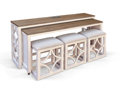 Modern Nesting Console Table with 2 Stools - 5 Piece Set for Entryway, Living Room, or Small Space Decor - Compact & Stylish Storage Solution