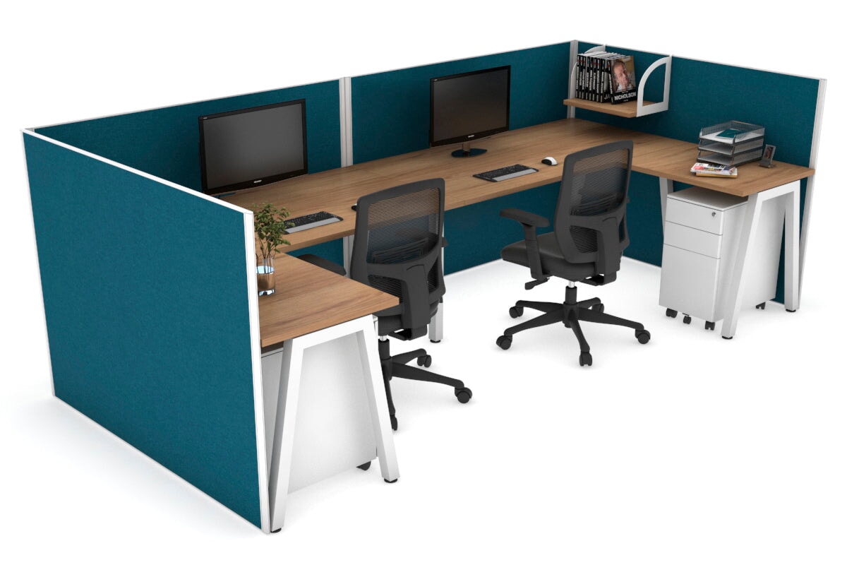 Quadro A Legs 2-Person Corner Workstation - U-Shaped White Frame Office Desk [1800L x 1800W with Cable Management] - Perfect for Collaborative Workspaces & Home Offices