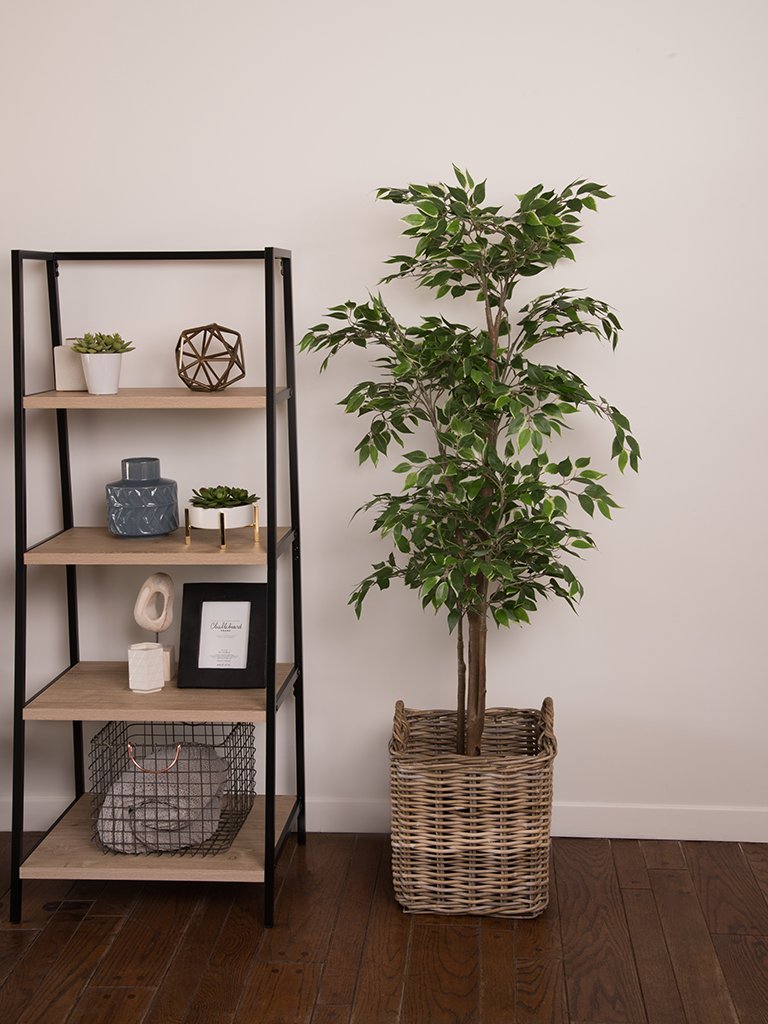 Kouboo Kobo Square Rattan Decorative Storage Basket and Planter - Medium Size Gray Woven Organizer for Home Decor, Bathroom, Nursery & Office Organization