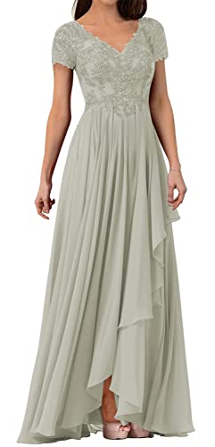 Elegant Mother of The Bride Dress - Lace Formal Evening Gown with Chiffon Details for Wedding Guest - Women's Short Sleeve Dress for Special Occasions & Ceremonies