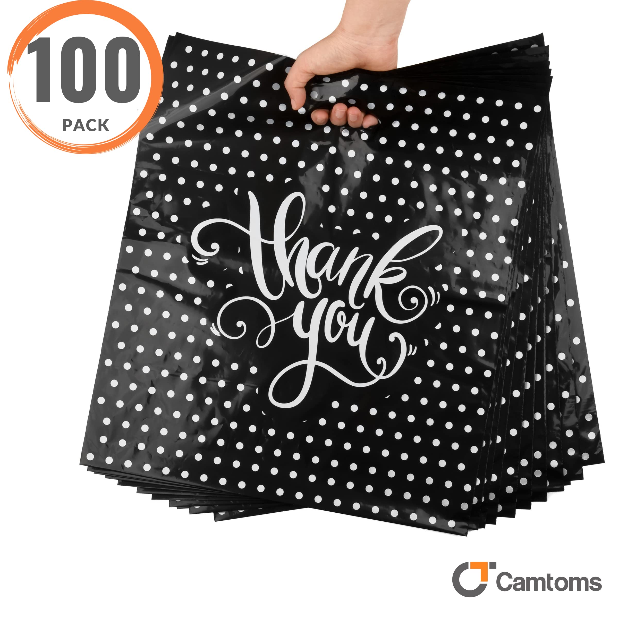 Thank You Bags for Business | 16x18 Plastic Shopping Bags with Handles | 100-Pack Merchandise Bags for Retail Stores & Boutiques | Small Business Gift Bags | Perfect for Packaging Products, Customer Purchases & Promotional Giveaways