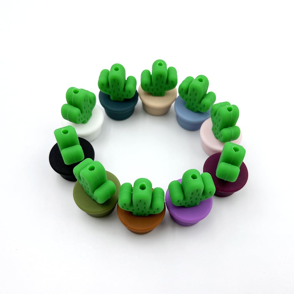 10Pcs 3D Cactus Beads for Jewelry Making - DIY Potted Cactus Spacer Beads for Bracelets, Necklaces, Keychains - Cute Plant-Themed Craft Supplies for Boho & Summer Accessories