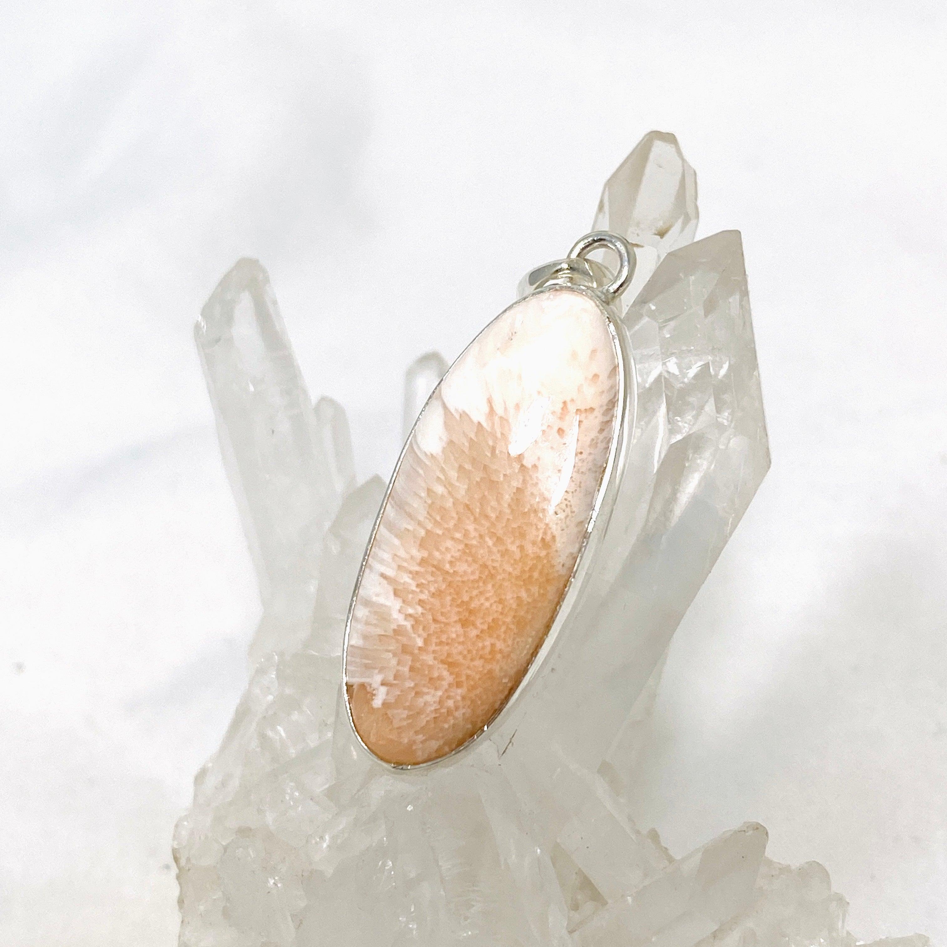 Natural Peach Scolecite Oval Pendant Necklace - Healing Crystal Jewelry for Women - Perfect for Meditation, Energy Balancing & Spiritual Gifts