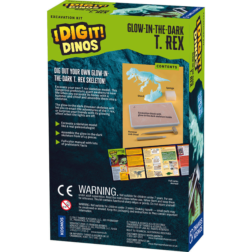 Glow in the Dark T-Rex Dinosaur Excavation Kit - STEM Educational Fossil Dig Toy for Kids - Perfect for Science Experiments, Birthday Gifts & Dinosaur Party Activities