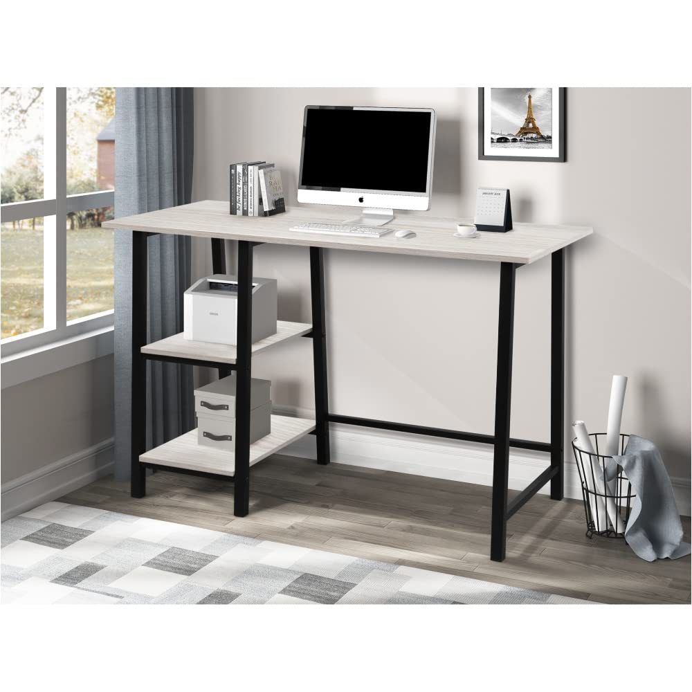 Premium Metal Frame Home Office Desk - Sturdy Computer Desk with Solid Wood Surface (Oak Finish) for Study, Work & Gaming - Perfect for Small Spaces & Modern Home Offices