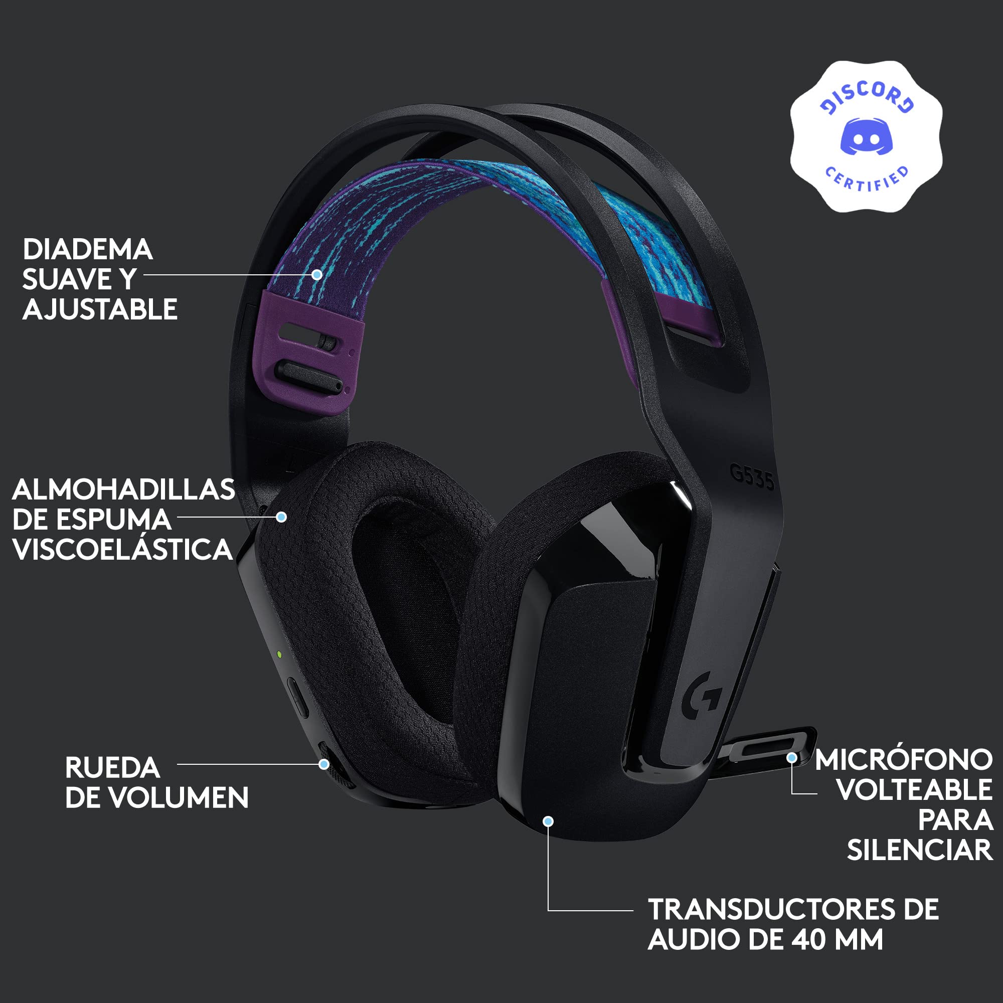 Logitech G535 Lightspeed Wireless Gaming Headset - Lightweight Over-Ear Headphones with Flip-to-Mute Mic, Stereo Sound for PC, PS4, PS5 - USB Rechargeable (Renewed, Black) | Perfect for Competitive Gaming, Streaming & Long Gaming Sessions