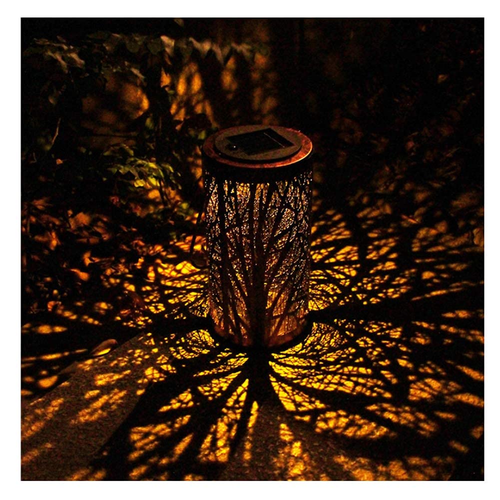 2-Pack Solar Lanterns Outdoor Hanging Lights - Waterproof Decorative Metal Cylindrical Hollow Tree Branches Shape Warm White LED Solar Lights for Garden, Yard, Patio - Bronze Retro Table Lamp for Romantic Evenings & Cozy Outdoor Decor