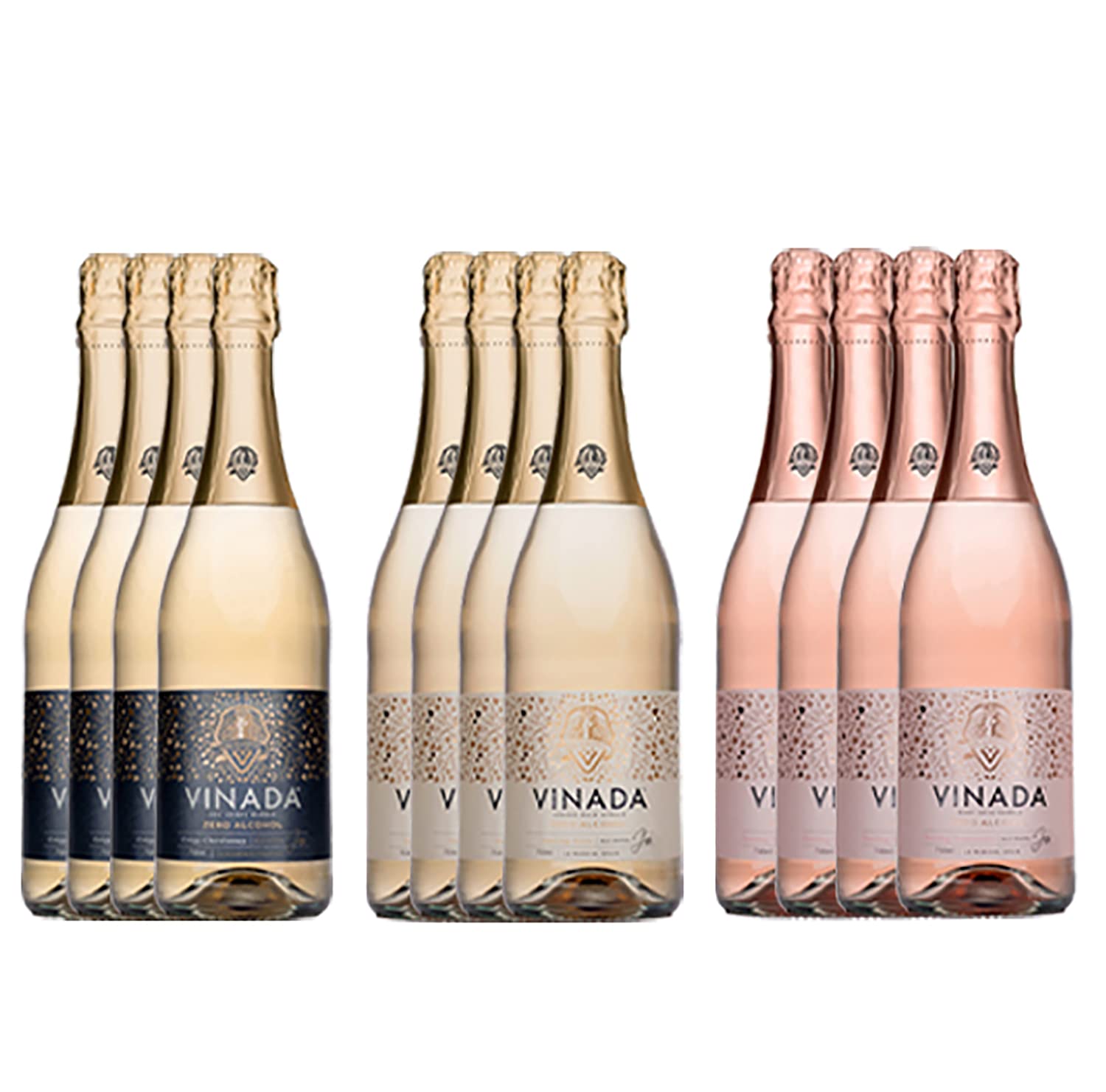 VINADA Alcohol-Free Sparkling Wine Variety Pack - Crispy Chardonnay, Sparkling Gold & Rosé (12 x 750ml Bottles) | Perfect for Parties, Weddings & Sober Celebrations | Vegan & Gluten-Free