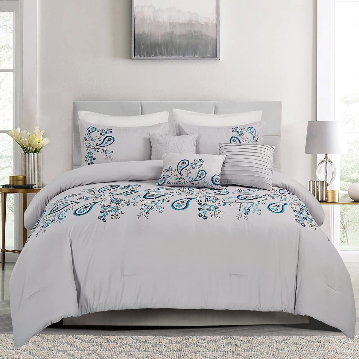 Premium MERRY HOME California King Size Bed in a Bag Comforter Set - 7 Piece All-Season Soft Bedding (400GSM) for Luxurious Comfort | Perfect for Master Bedrooms, Guest Rooms & Vacation Homes