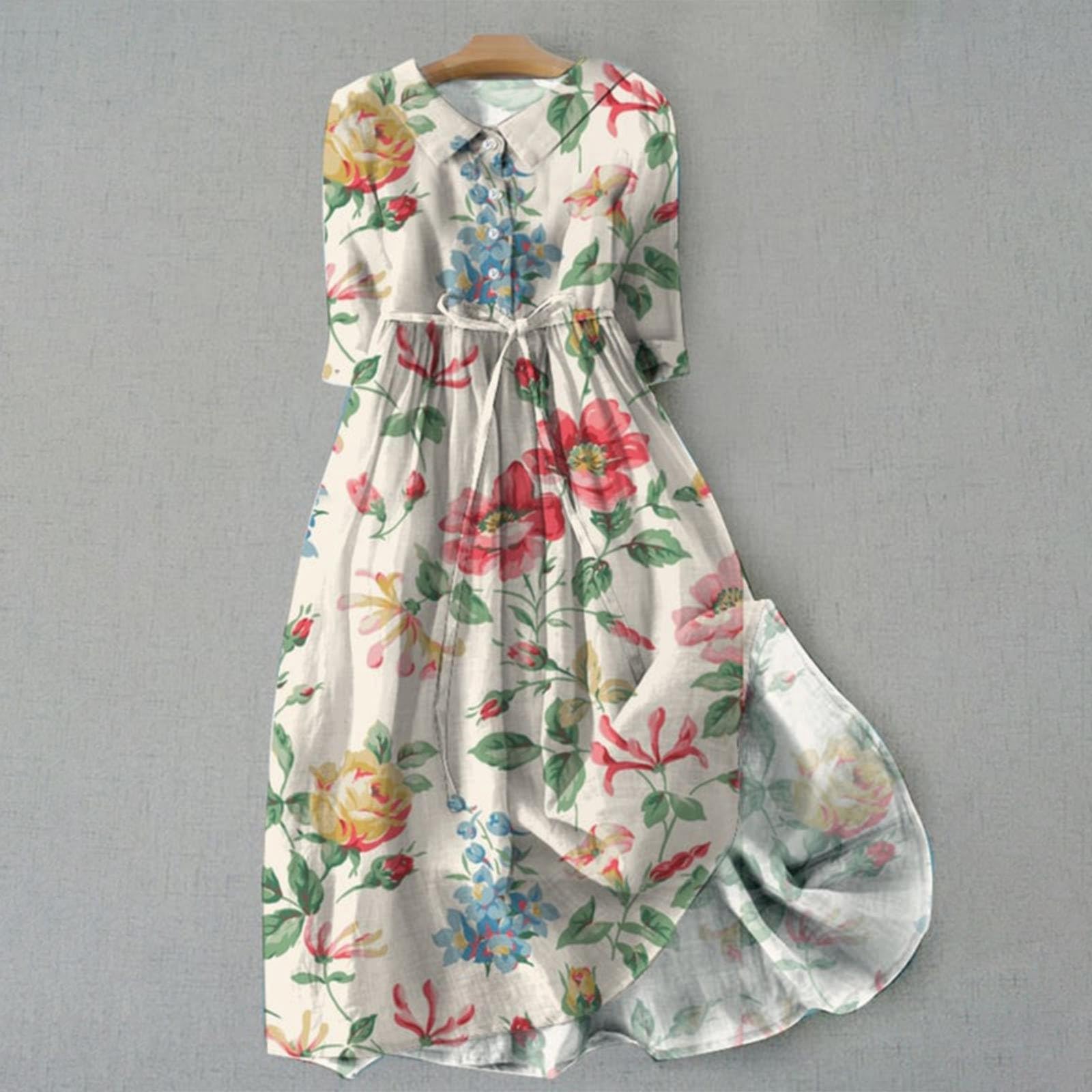 2025 Trendy Women's Summer Casual Lace Up Long Sundress - Boho Button Beach Dress for Vacation, Party & Outdoor Activities