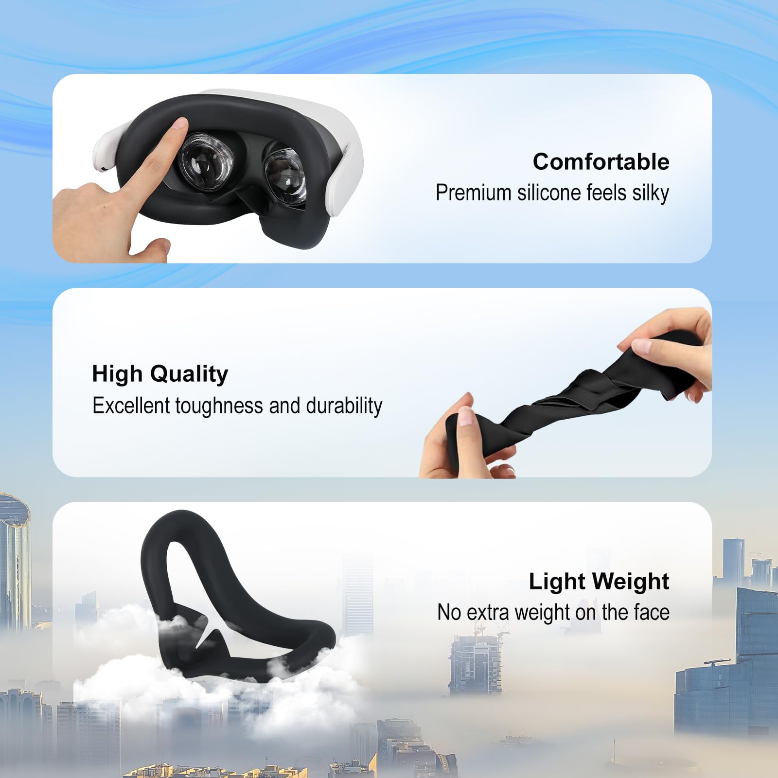 Meta Quest 3S VR Headset Silicone Face Cover - Sweatproof & Lightproof Eye Pad Cushion Accessory (Black) - Perfect for Gaming, Fitness VR & Extended Play Sessions