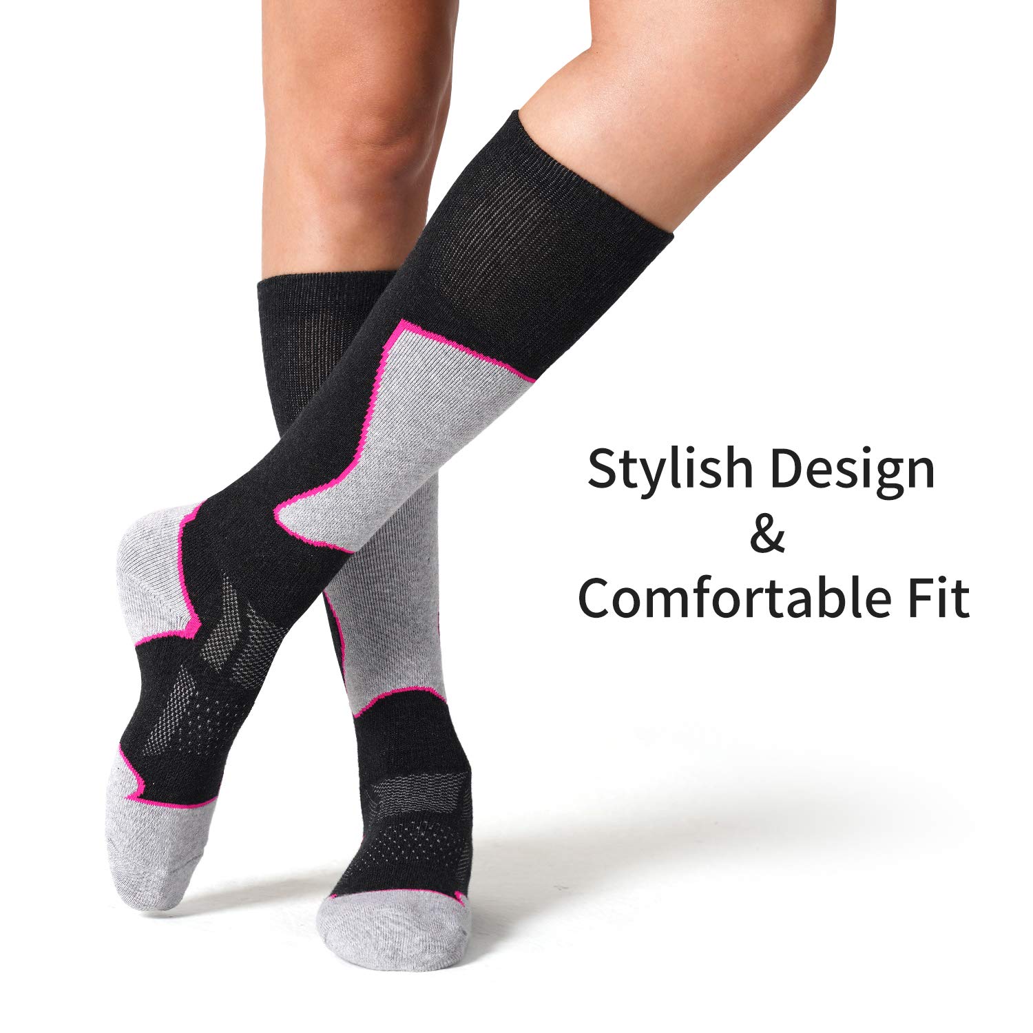2/3 Pack Women's Thermal Ski Socks - Warm Winter Wool Blend for Skiing & Snowboarding - Perfect for Cold Weather Sports & Outdoor Adventures