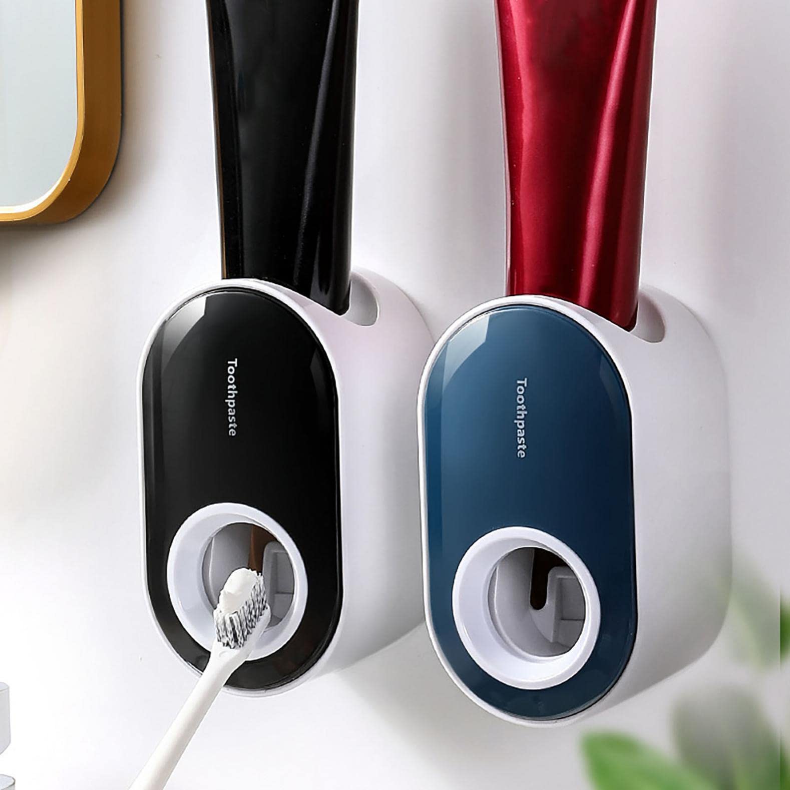 2-Pack Automatic Toothpaste Dispenser & Toothbrush Holder - Wall Mounted Hands-Free Toothpaste Squeezer for Bathroom, Kitchen, RV - Space Saving 2-in-1 Design for Family & Travel Use