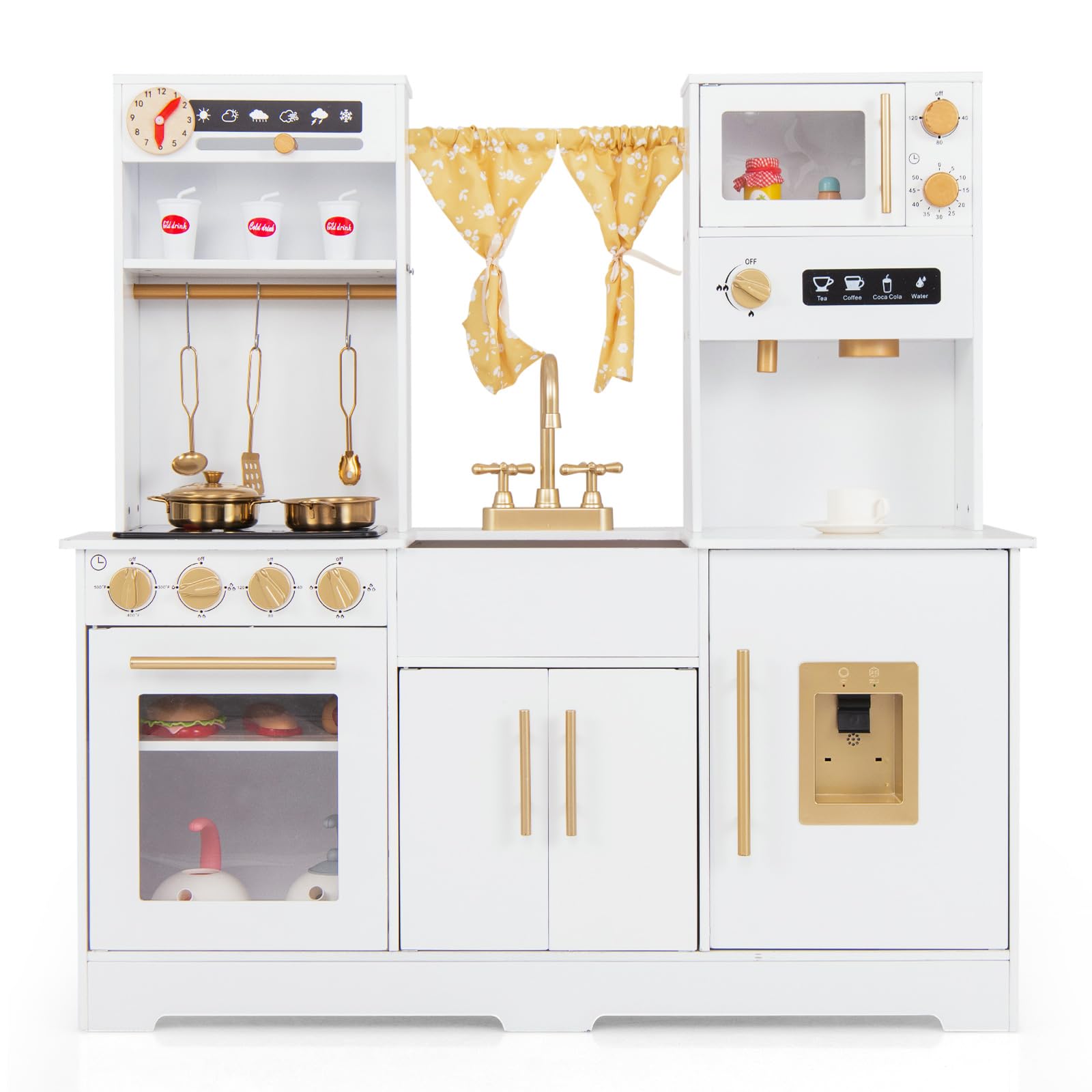 Honey Joy Wooden Kids Kitchen Playset with Coffee Maker & Stove - Pretend Play Toy for Toddlers, Perfect Gift for Boys & Girls - Indoor Fun