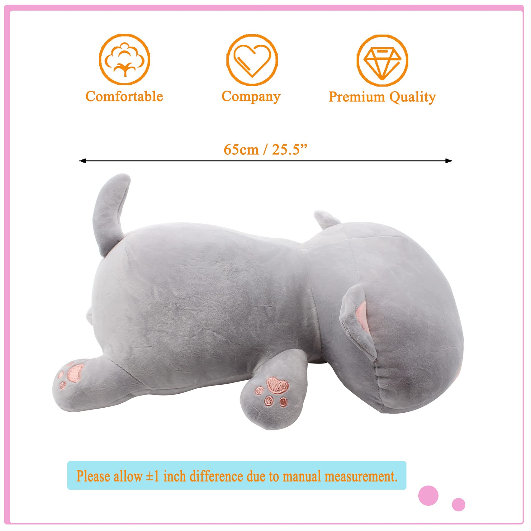 Soft Anime Kitten Plush Toy - 25.5 Inch Gray Squinting Eyes Stuffed Animal, Cute Hugging Pillow for Kids & Cat Lovers | Perfect for Bedroom Decor, Gift Giving, and Stress Relief