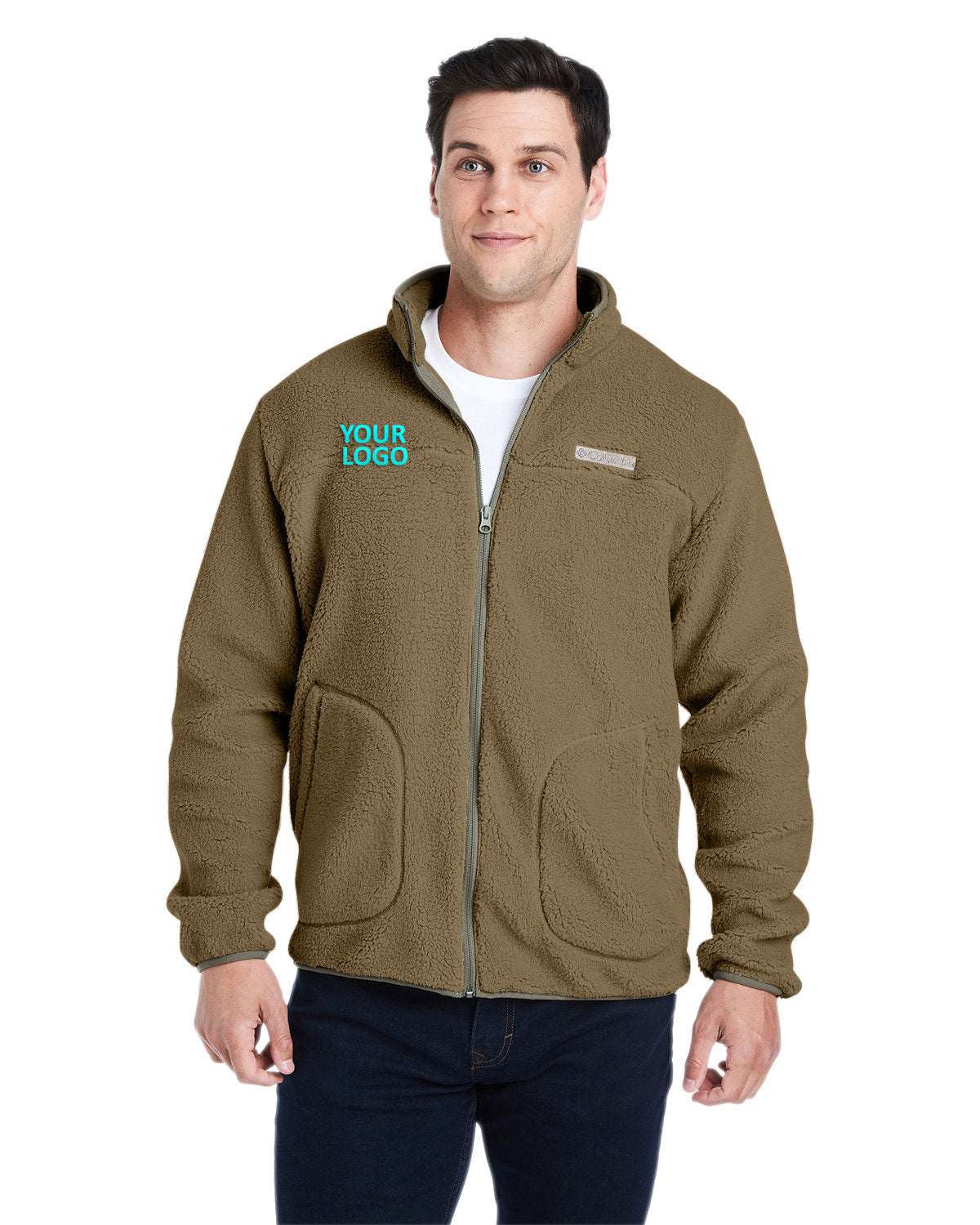 Custom Columbia Rugged Ridge Sherpa Fleece Jacket - Stone Green Shark Color - Warm Winter Outerwear for Hiking, Camping & Outdoor Adventures