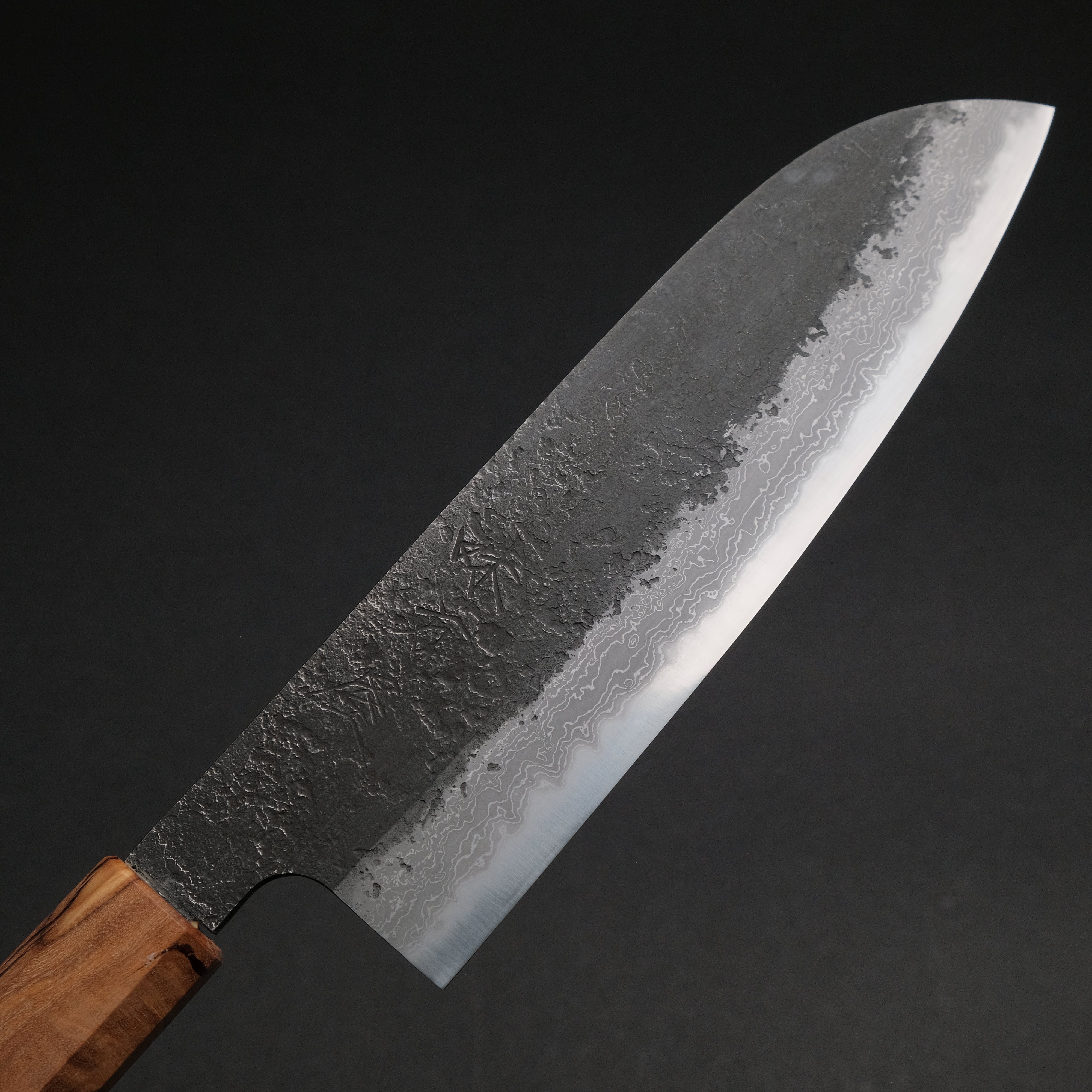 Premium Ajikataya White #2 Nashiji Damascus Santoku Knife 180mm - Olive Wood & Resin Handle (#49) - Perfect for Sushi, Vegetables & Meat Slicing - Japanese Chef's Knife for Home & Professional Kitchens