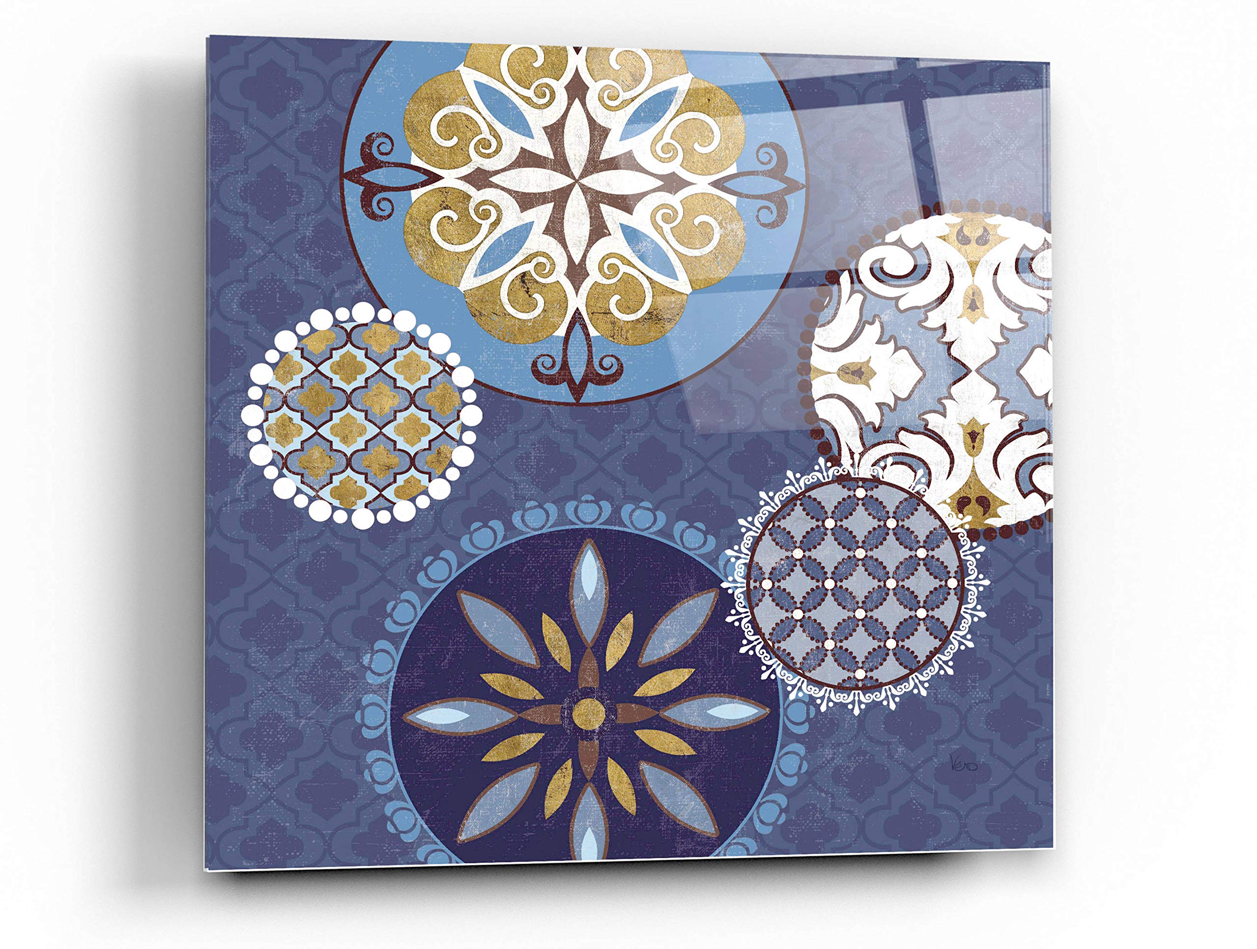 Epic 'Mediterranean Blue II' Acrylic Glass Wall Art by Veronique Charron - 24x24 Inches Modern Abstract Painting for Living Room, Bedroom & Office Decor