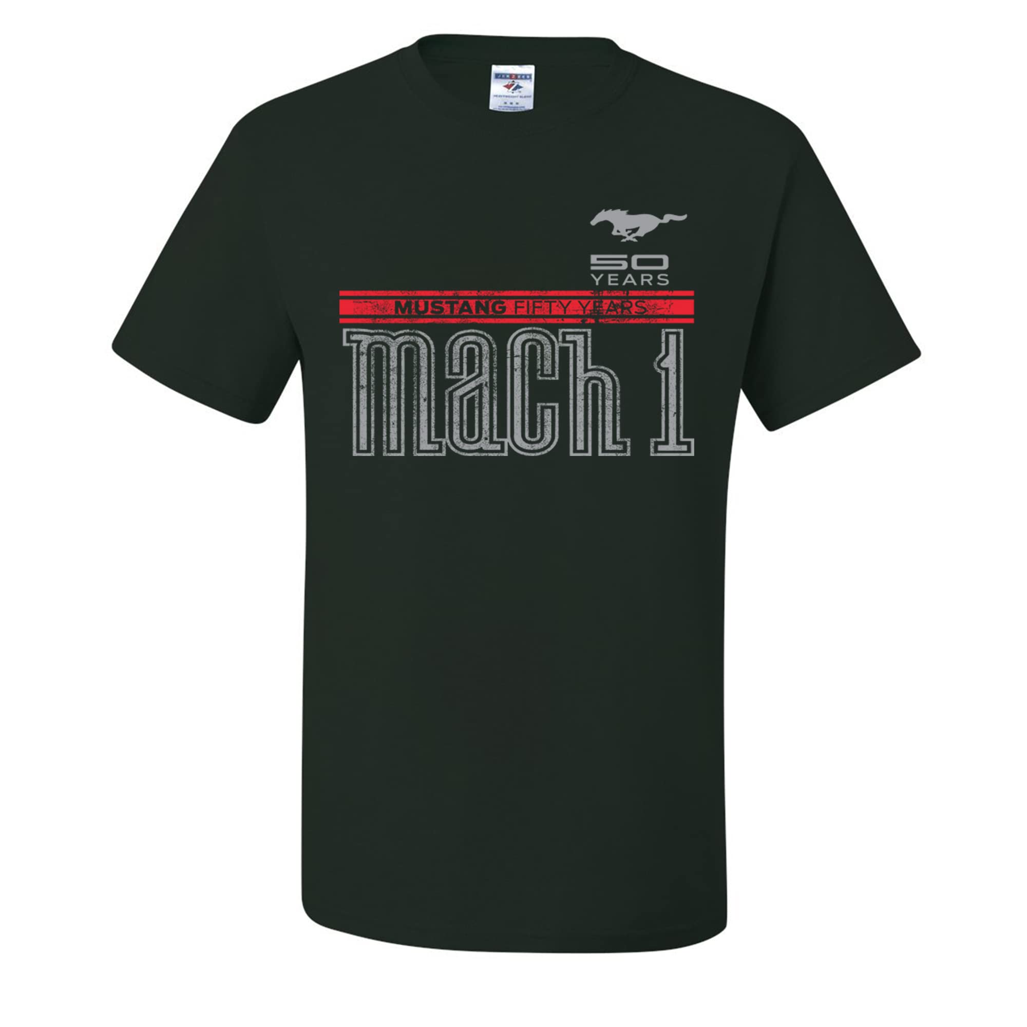 Official Licensed Ford Mustang 50th Anniversary Mach 1 Emblem Men's T-Shirt - Vintage Muscle Car Apparel for Car Enthusiasts & Casual Wear