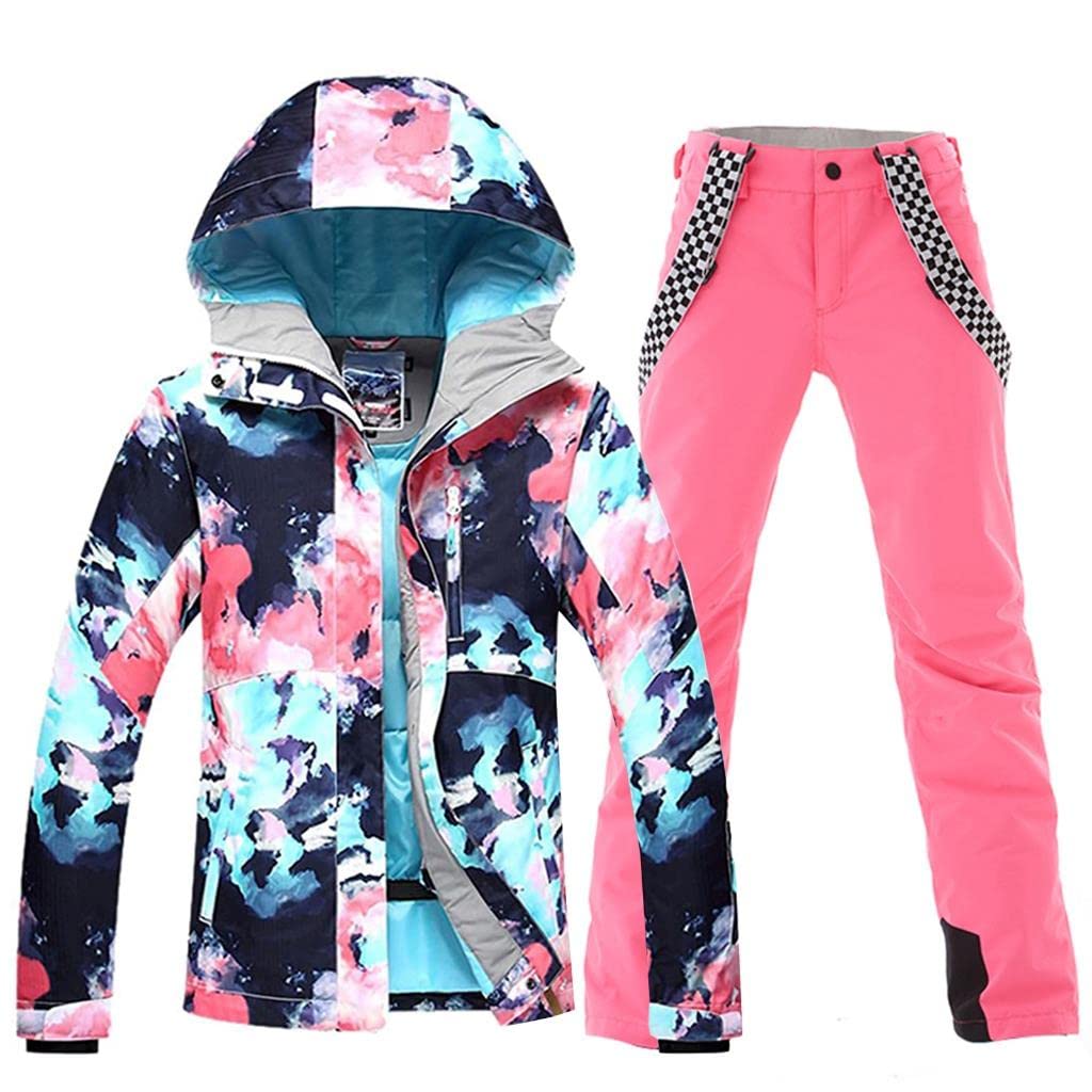 RIUIYELE Women's Ski Suit - Windproof Waterproof Snowboard Jacket & Pants Set with Colorful Prints - Perfect for Skiing, Snowboarding & Winter Outdoor Activities