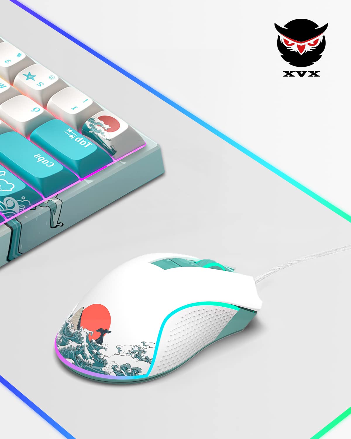 COSTOM G705 Wired RGB Gaming Mouse - 12000DPI Adjustable, 7 Programmable Buttons - USB PC Gaming Mouse for Windows/Mac Laptop - Coral Sea Theme - Perfect for FPS, MOBA & MMO Games