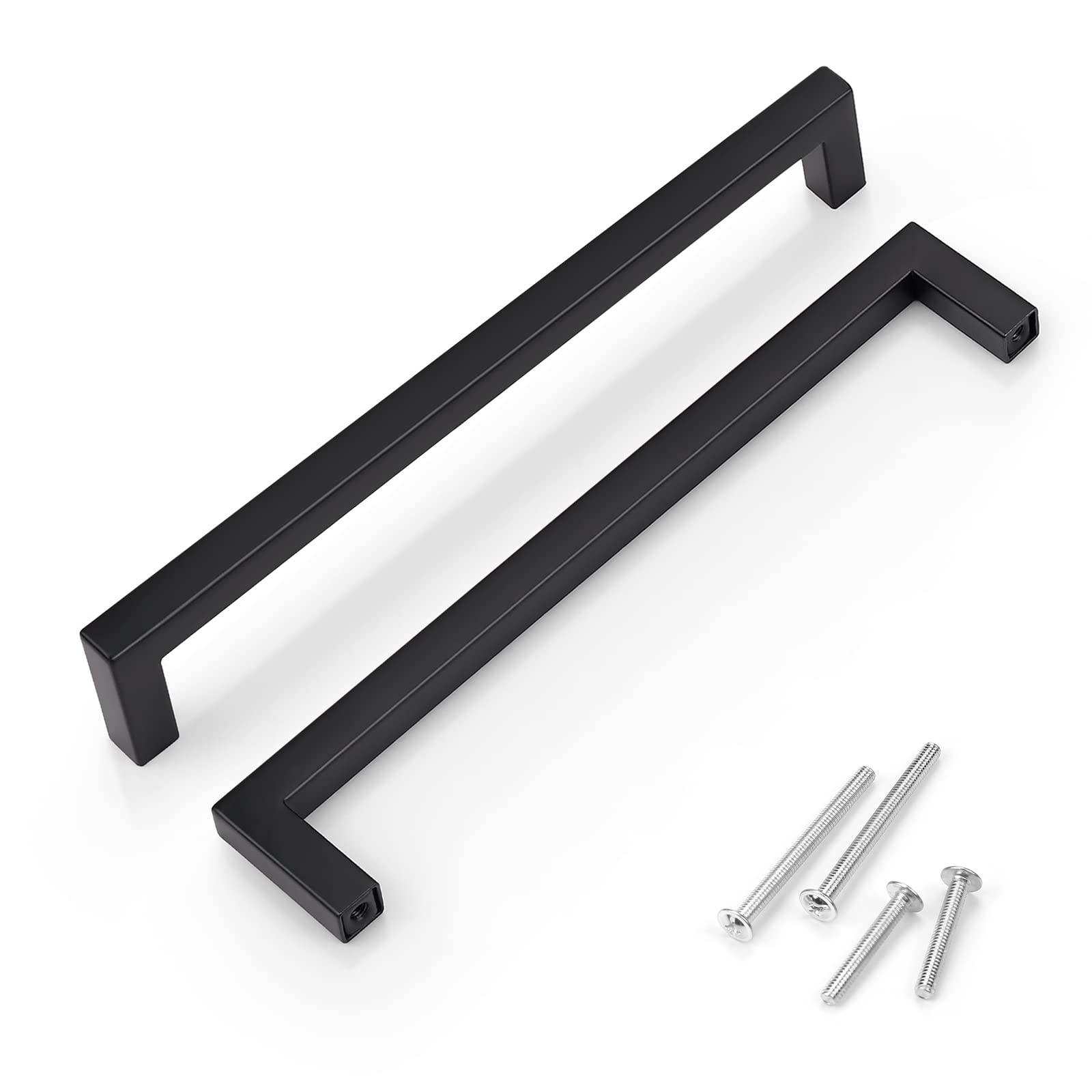 KNOBWELL 25 Pack Black Square Cabinet Pulls - Stainless Steel Drawer Handles for Kitchen & Bathroom Cabinets (8-3/4