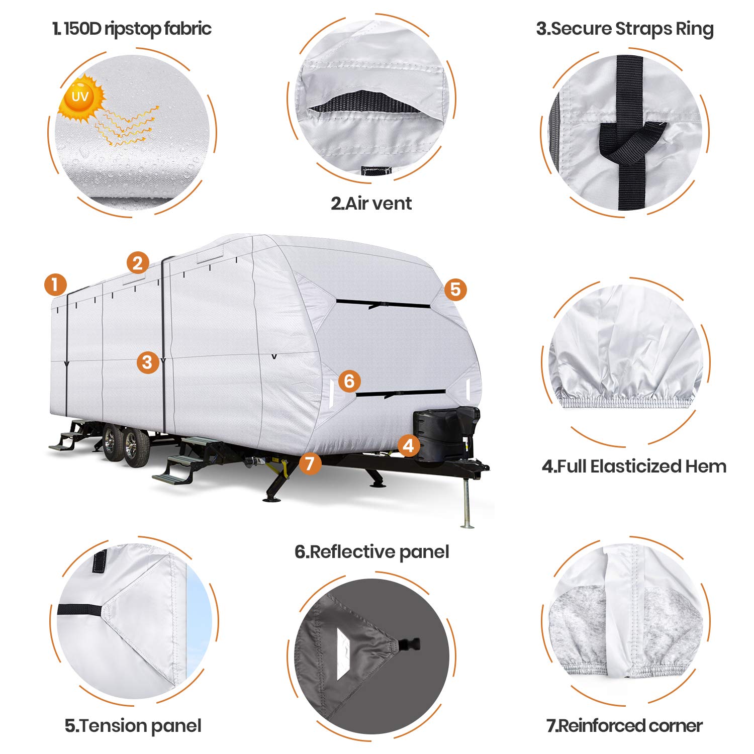 Leader Accessories Premium 210D 24'-27' Travel Trailer RV Cover with Adhesive Repair Patches | Heavy-Duty Ripstop Diamond Weave Camper Cover | All-Weather Protection for Outdoor Storage & Travel