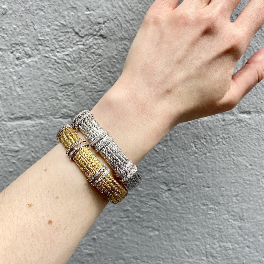 CZ Gold Plated Silver 12mm Mesh Cuff Bangle Bracelet for Women - Elegant Jewelry Gift for Birthday, Anniversary & Special Occasions