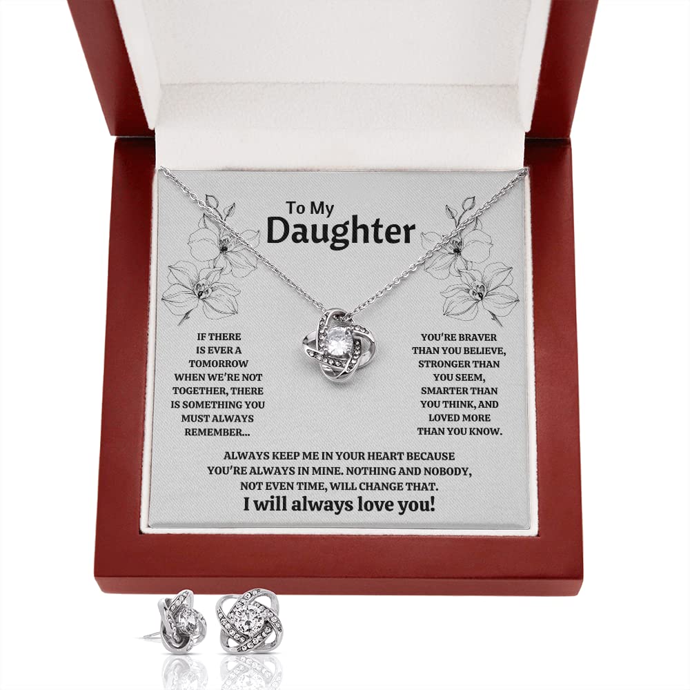 To My Daughter 'Not Even Time' Love Knot Necklace - Sterling Silver Cubic Zirconia Pendant with Gift Box & Message Card | Thoughtful Birthday, Graduation or Christmas Jewelry Gift for Daughter, Sister, Granddaughter | Perfect for Mother-Daughter Bonding & Special Occasions