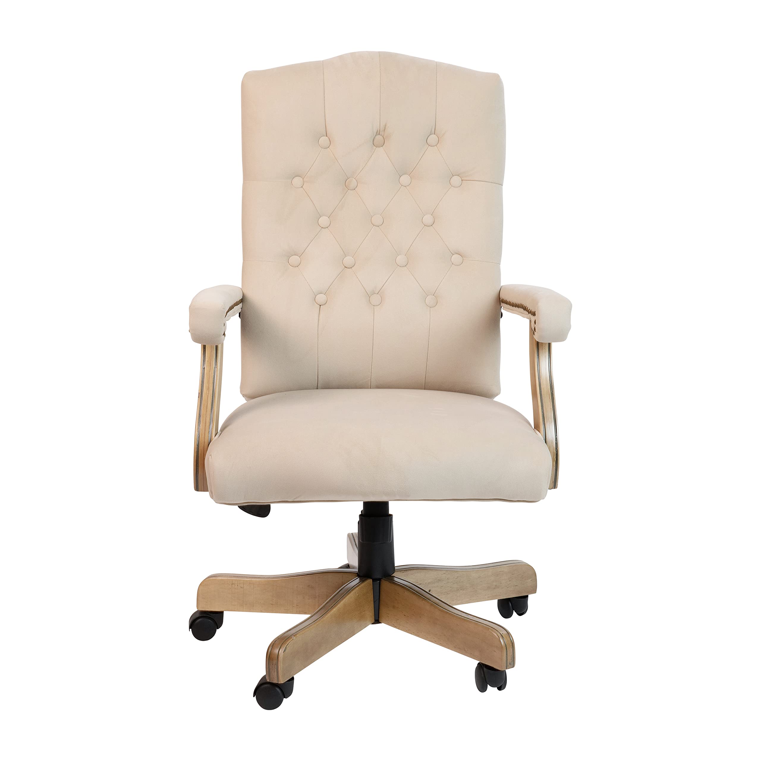 EMMA + OLIVER Traditional Ivory Microfiber Tufted Swivel Office Chair - Ergonomic Home & Office Desk Chair for Comfortable Working & Studying