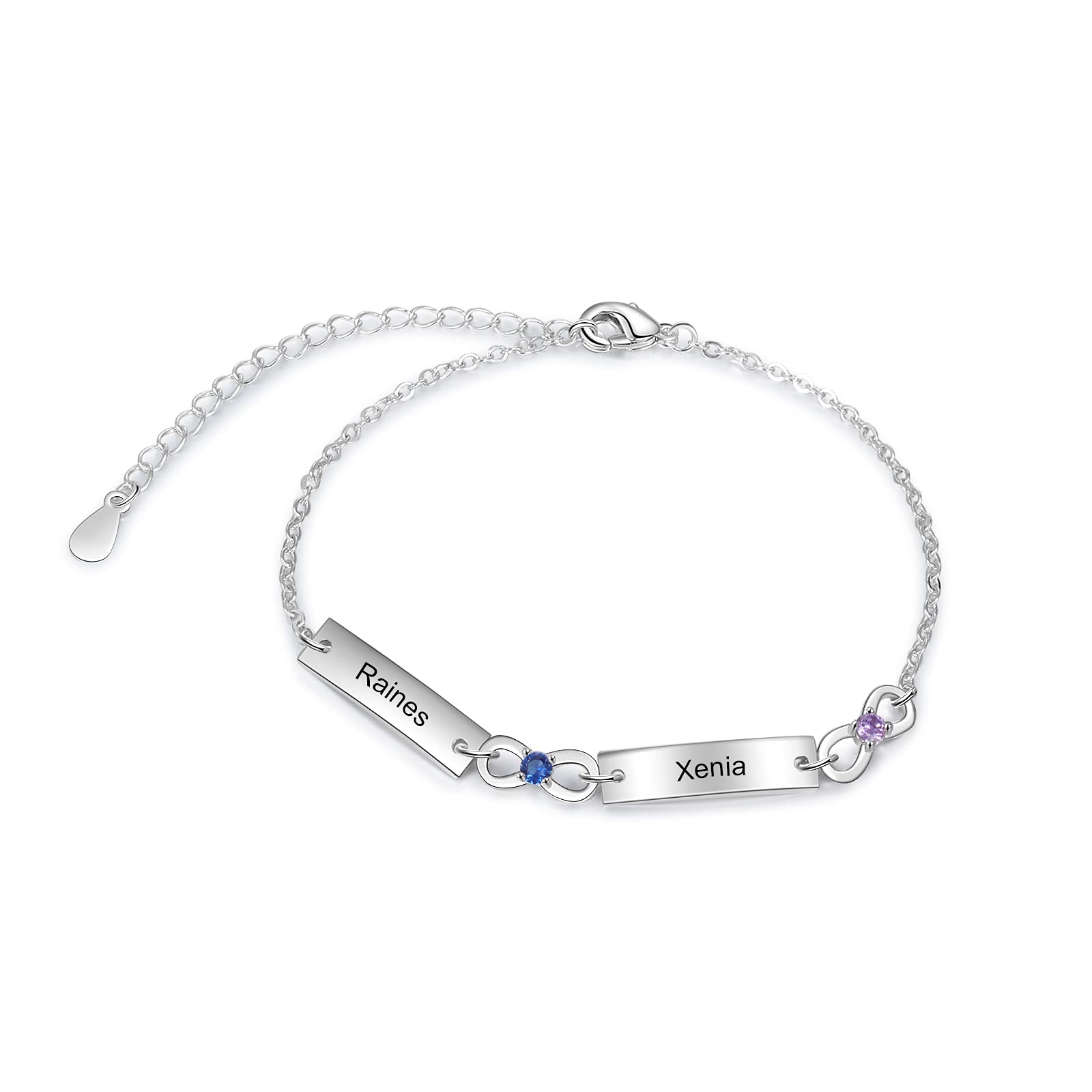 Personalized Birthstone Bracelets for Women - Custom Name Infinity Bangle with Adjustable Chain - Meaningful Gift for Mom, Grandma & Loved Ones (2 Names) - Perfect for Mother's Day, Anniversary & Special Occasions