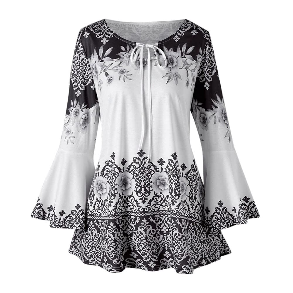 **Plus Size Workout Tops for Women - Printed Flare Sleeve Keyhole Blouses & T-Shirts - Gym, Yoga & Casual Wear**