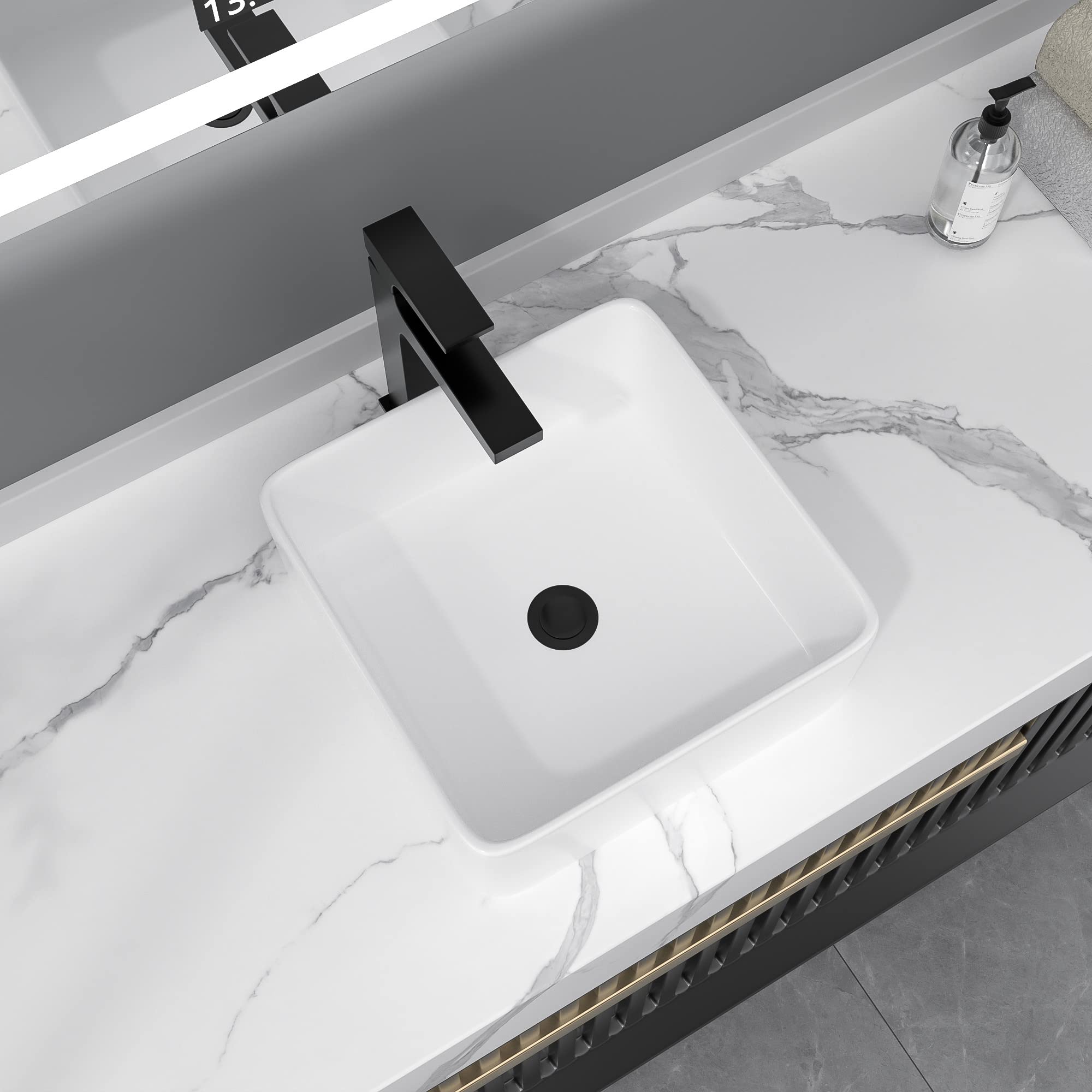 Donsdey 15x15 Inch White Square Vessel Sink - Ceramic Porcelain Above Counter Bathroom Vanity Sink Bowl for Modern & Contemporary Home Decor | Perfect for Powder Rooms, Guest Baths & Master Bathroom Renovations